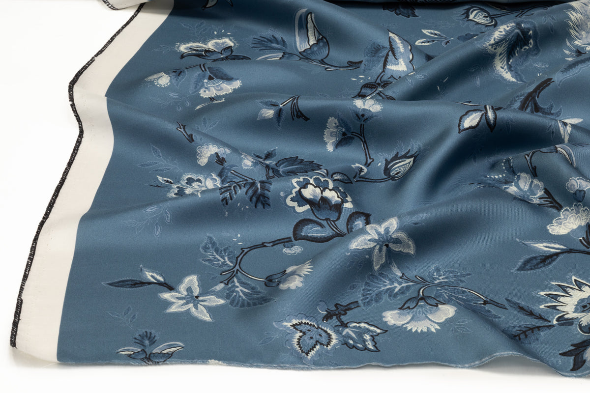 Floral Italian Silk Twill - Blue