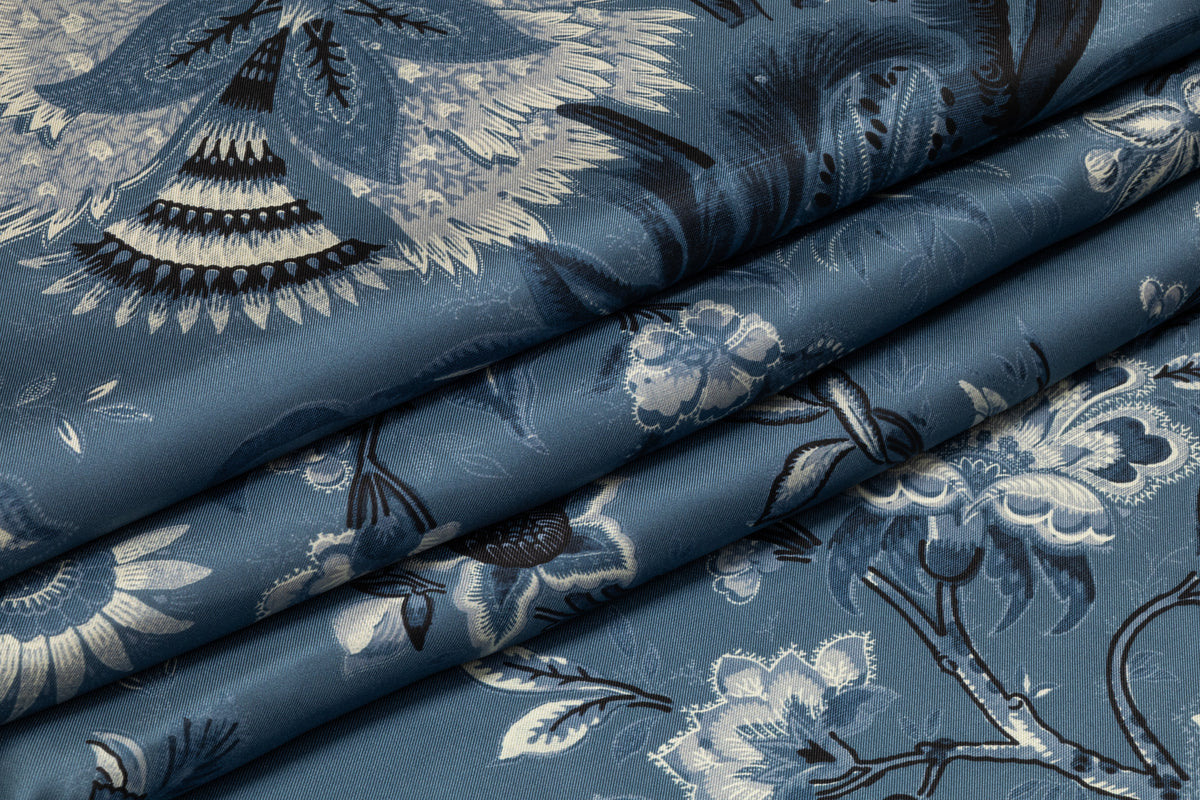 Floral Italian Silk Twill - Blue