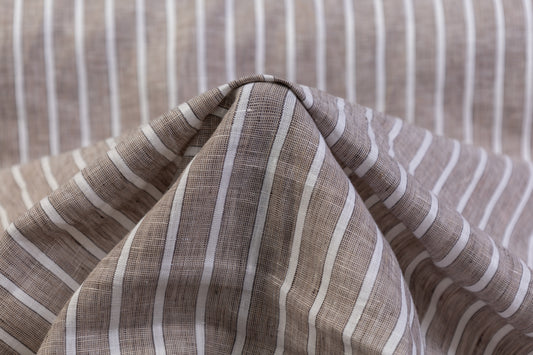 Striped Italian Linen - Taupe / White