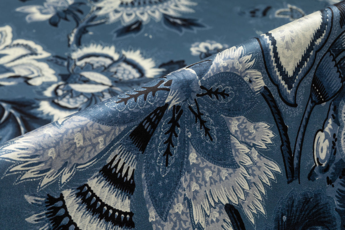 Floral Italian Silk Twill - Blue