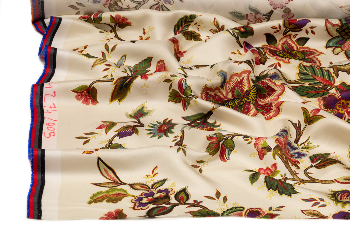 Floral Italian Silk Twill - Ivory / Multicolor