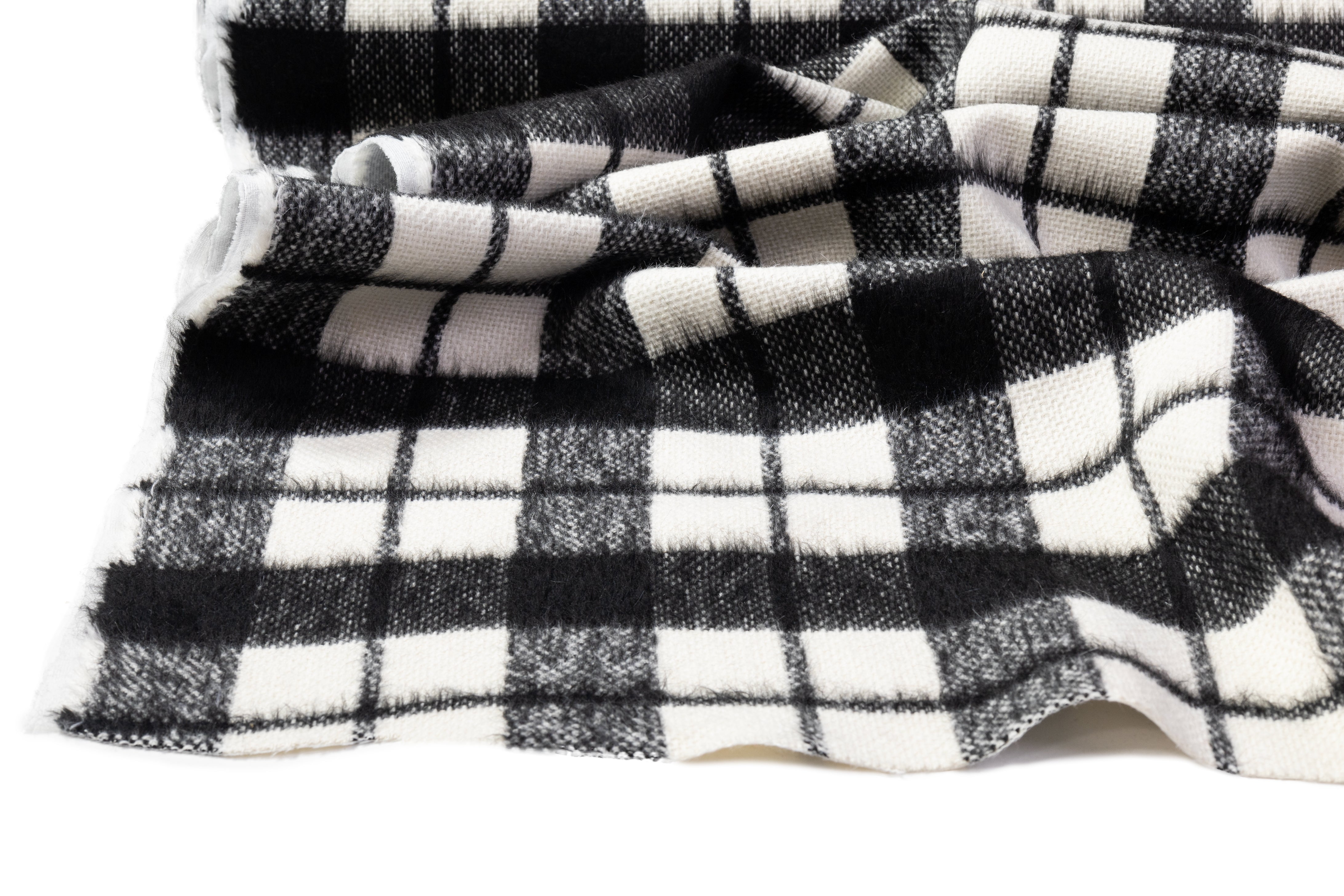 Checked Italian Fused Wool Blend Coating - Black / Off White