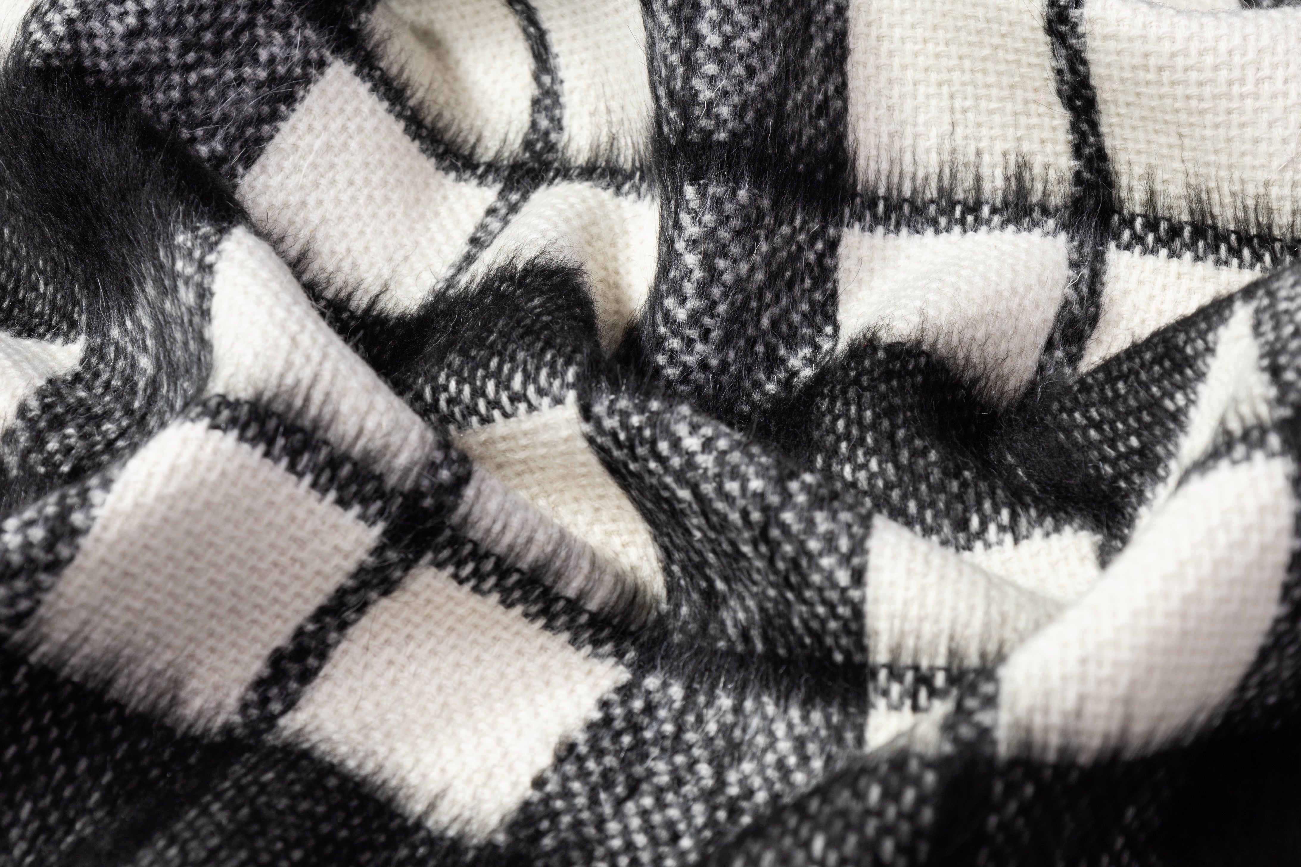 Checked Italian Fused Wool Blend Coating - Black / Off White