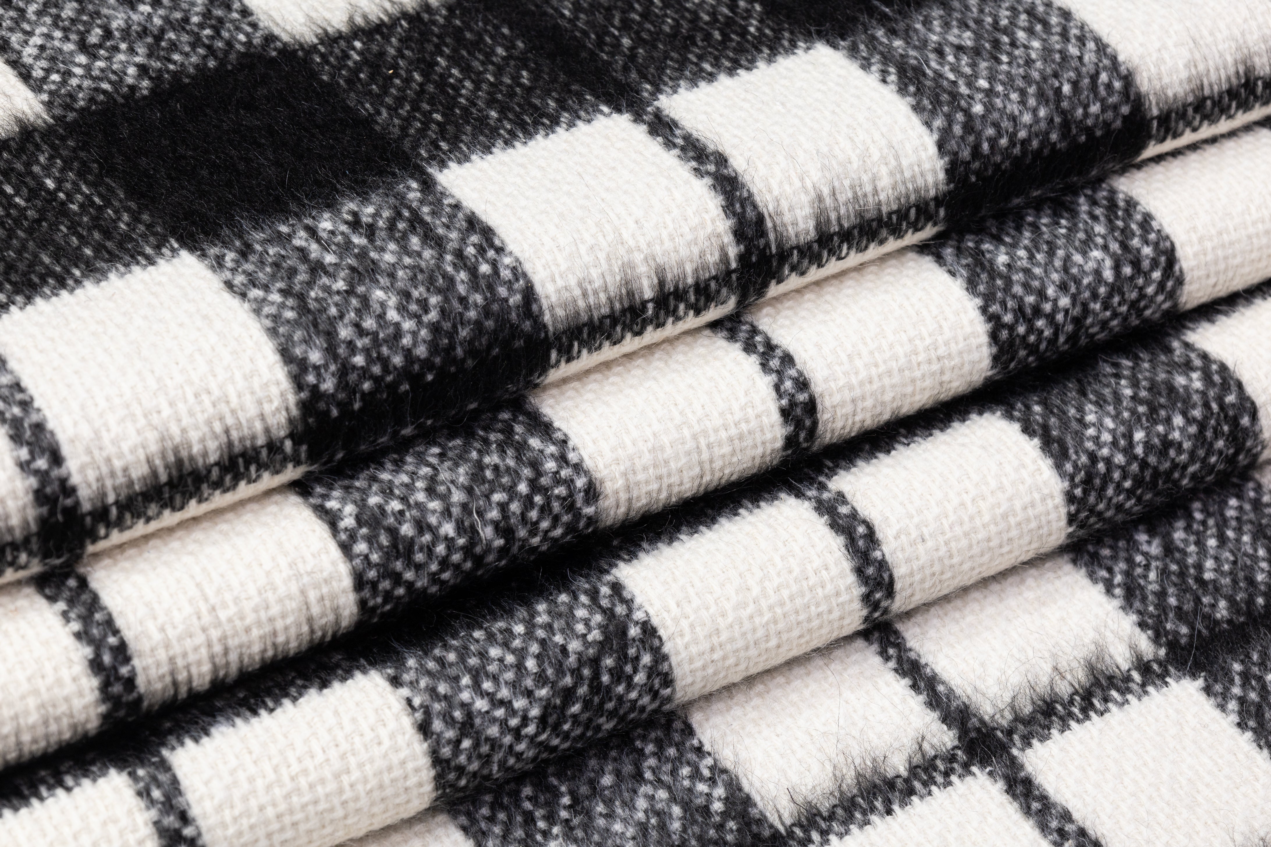 Checked Italian Fused Wool Blend Coating - Black / Off White