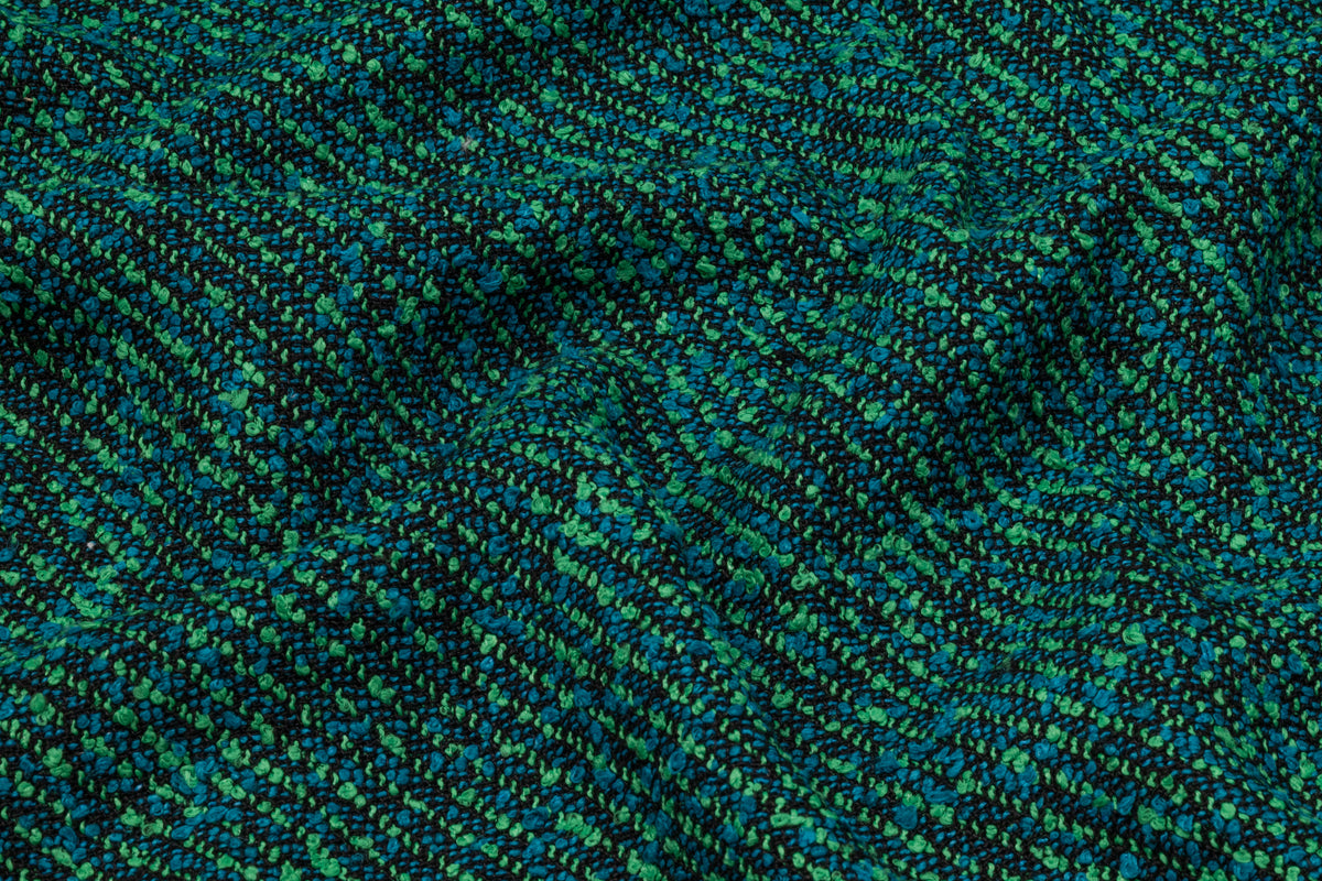 Italian Cotton Blend Tweed Bouclé - Teal / Green