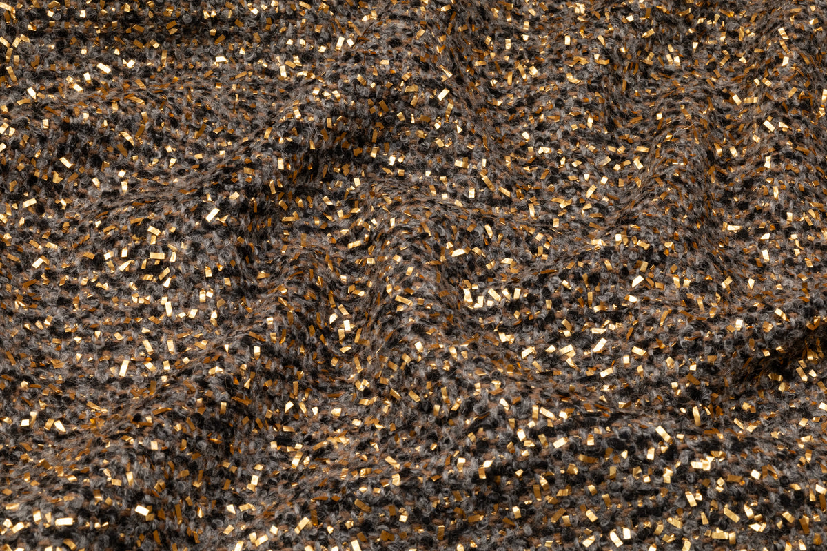 Metallic Italian Wool Blend Tweed Bouclé Coating - Gray / Gold