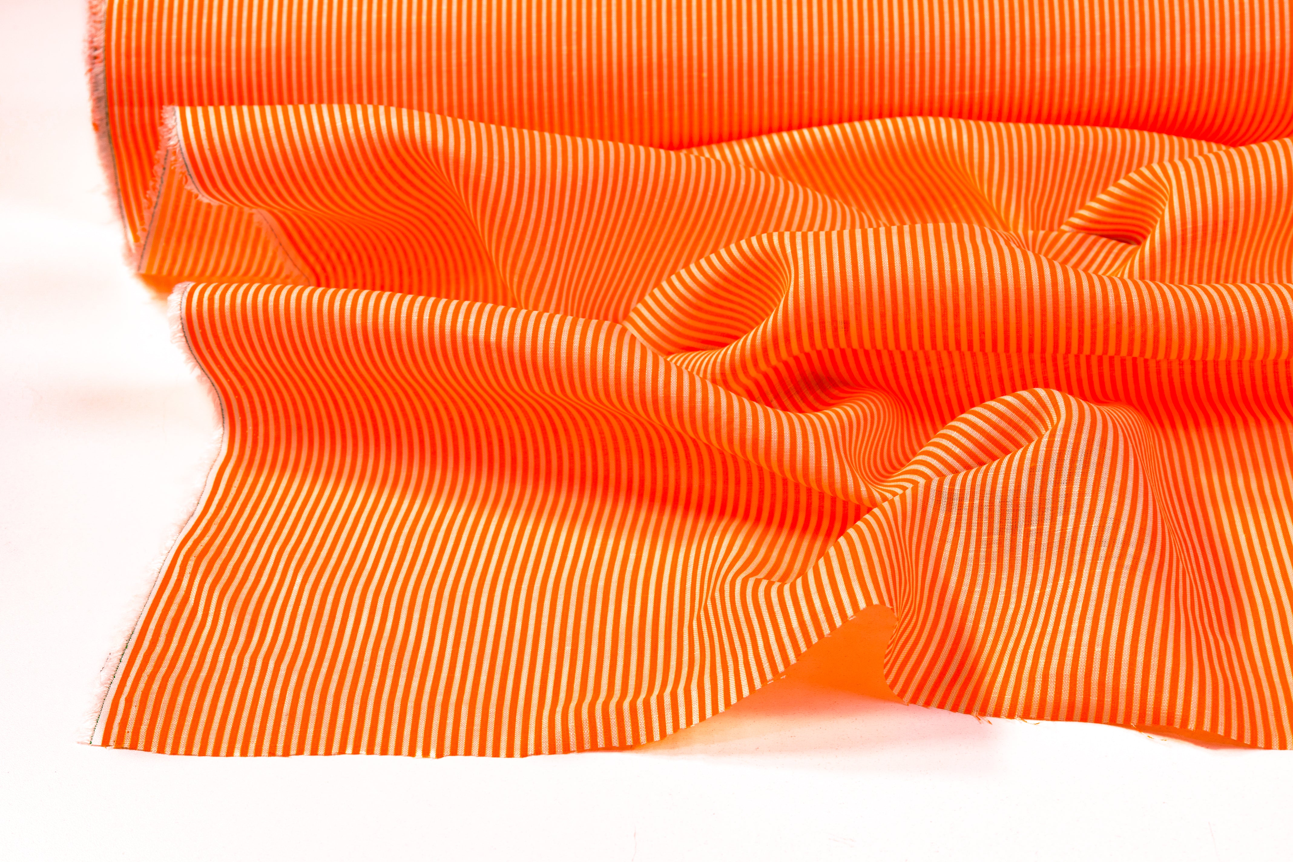 Striped Italian Linen - Orange / White