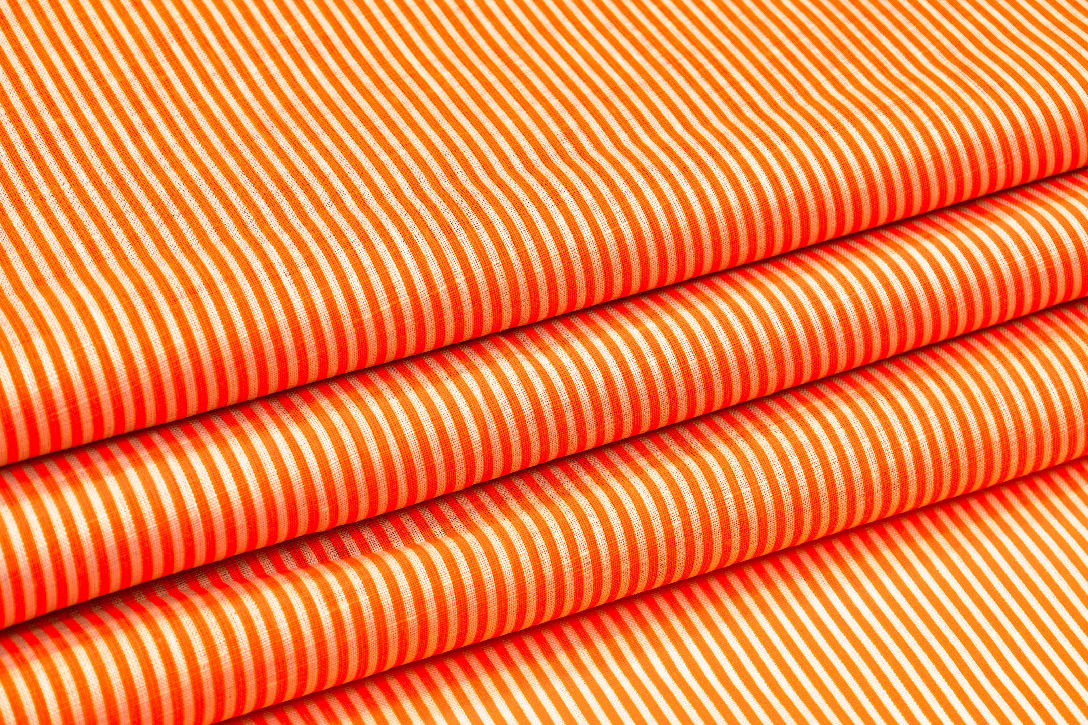 Striped Italian Linen - Orange / White