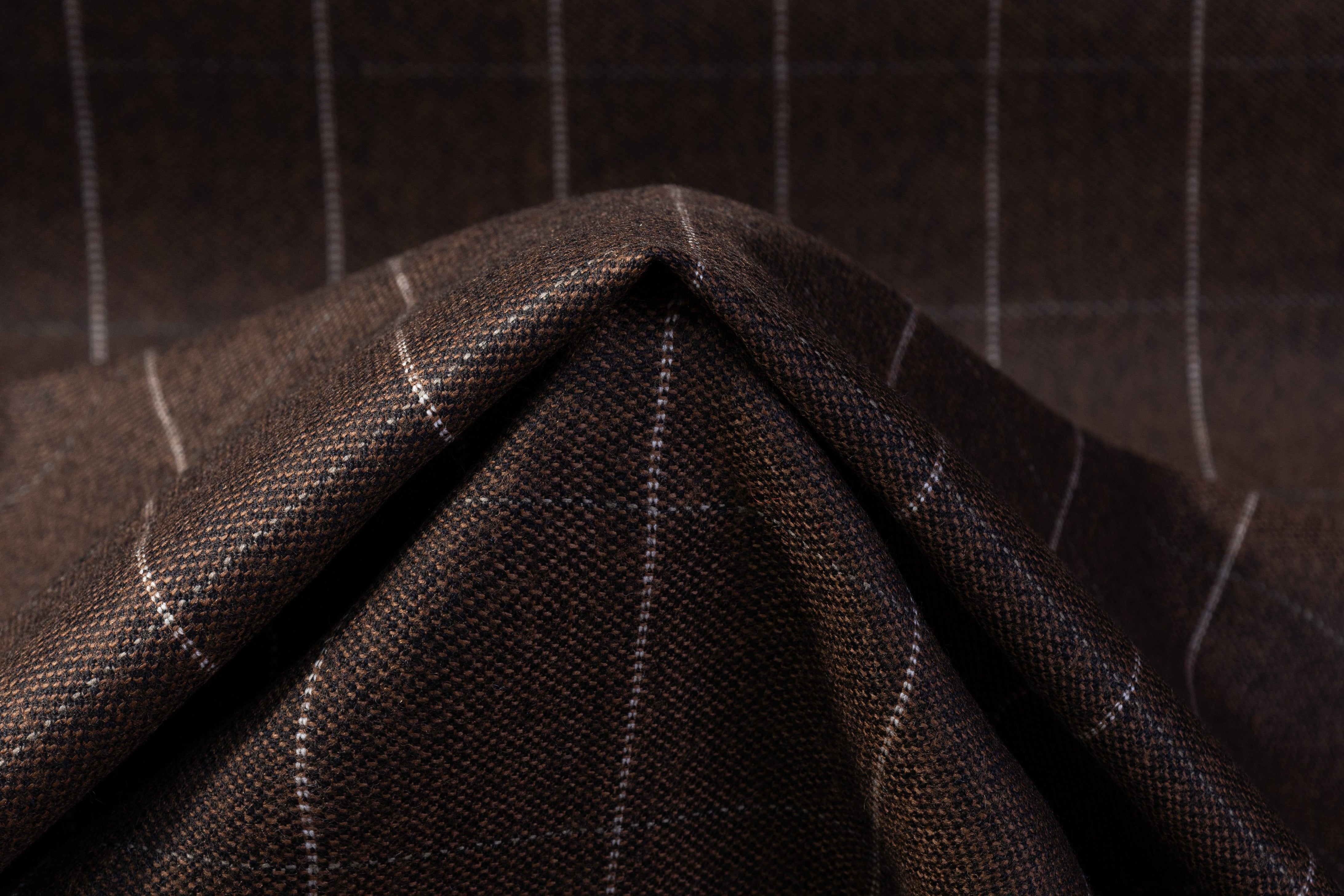 Tollegno - Windowpane Italian Wool Suiting - Brown