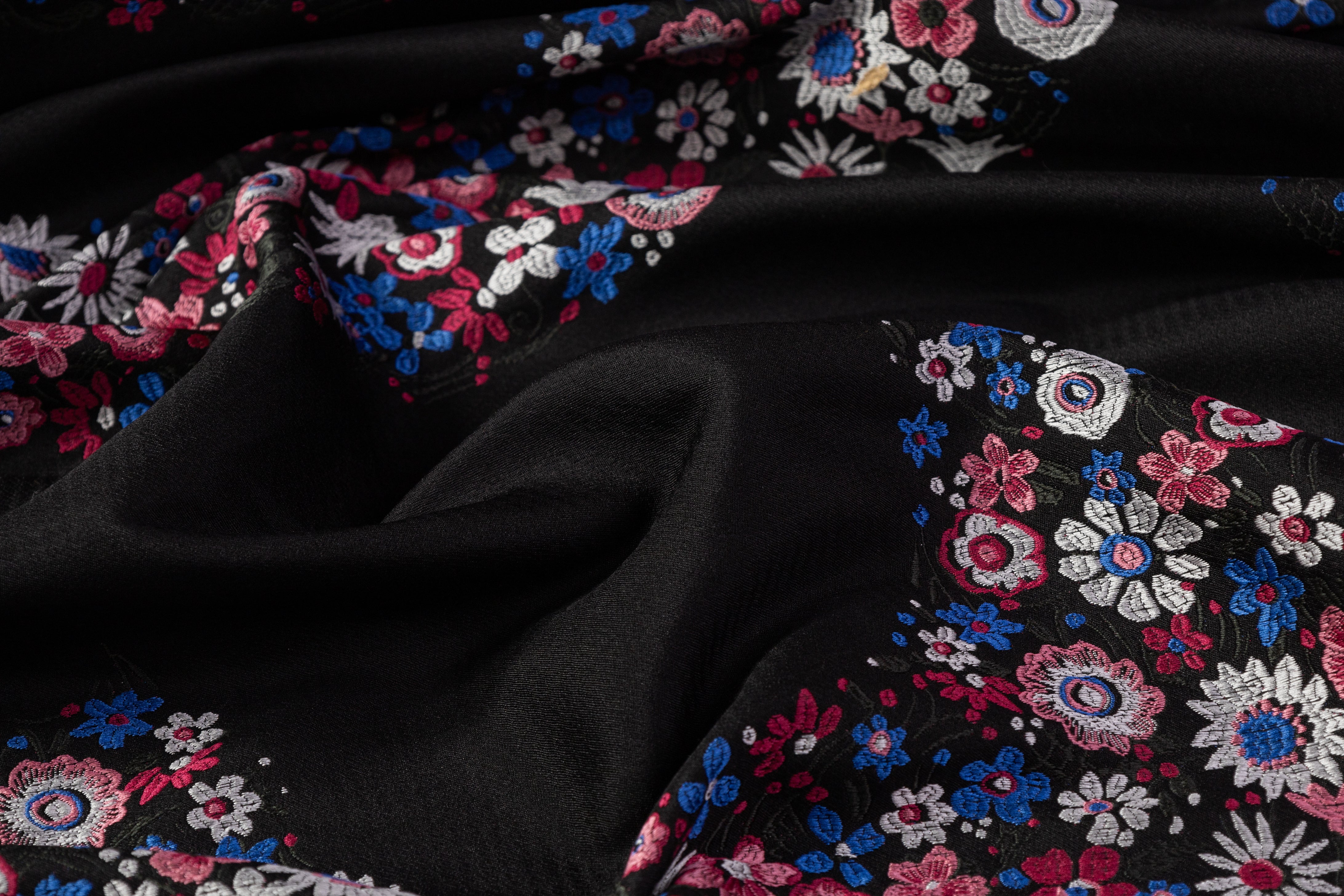 Valentino - Silk Blend Brocade - Black / Blue / Pink