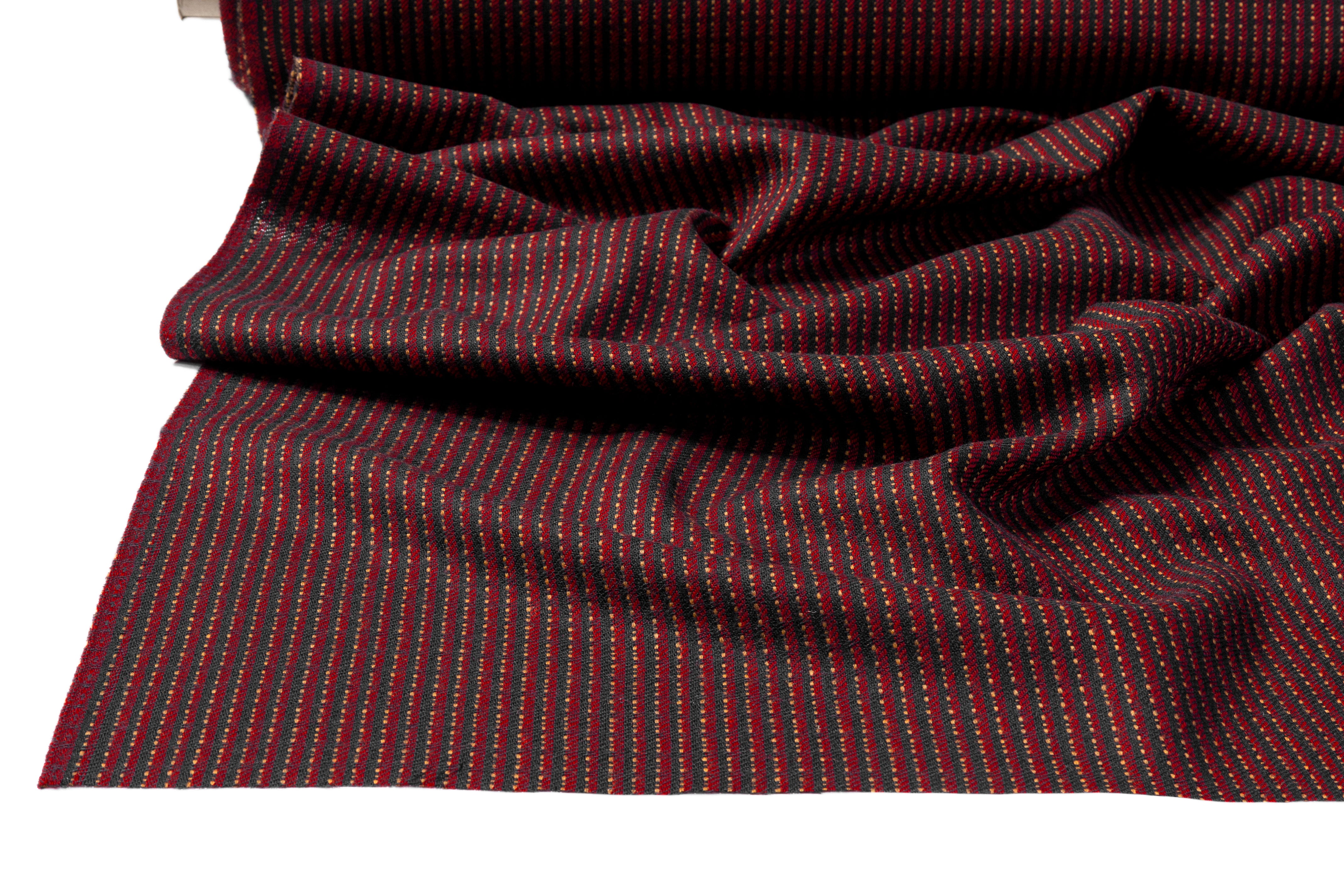 Textured Striped Italian Wool Suiting - Red / Camel / Black