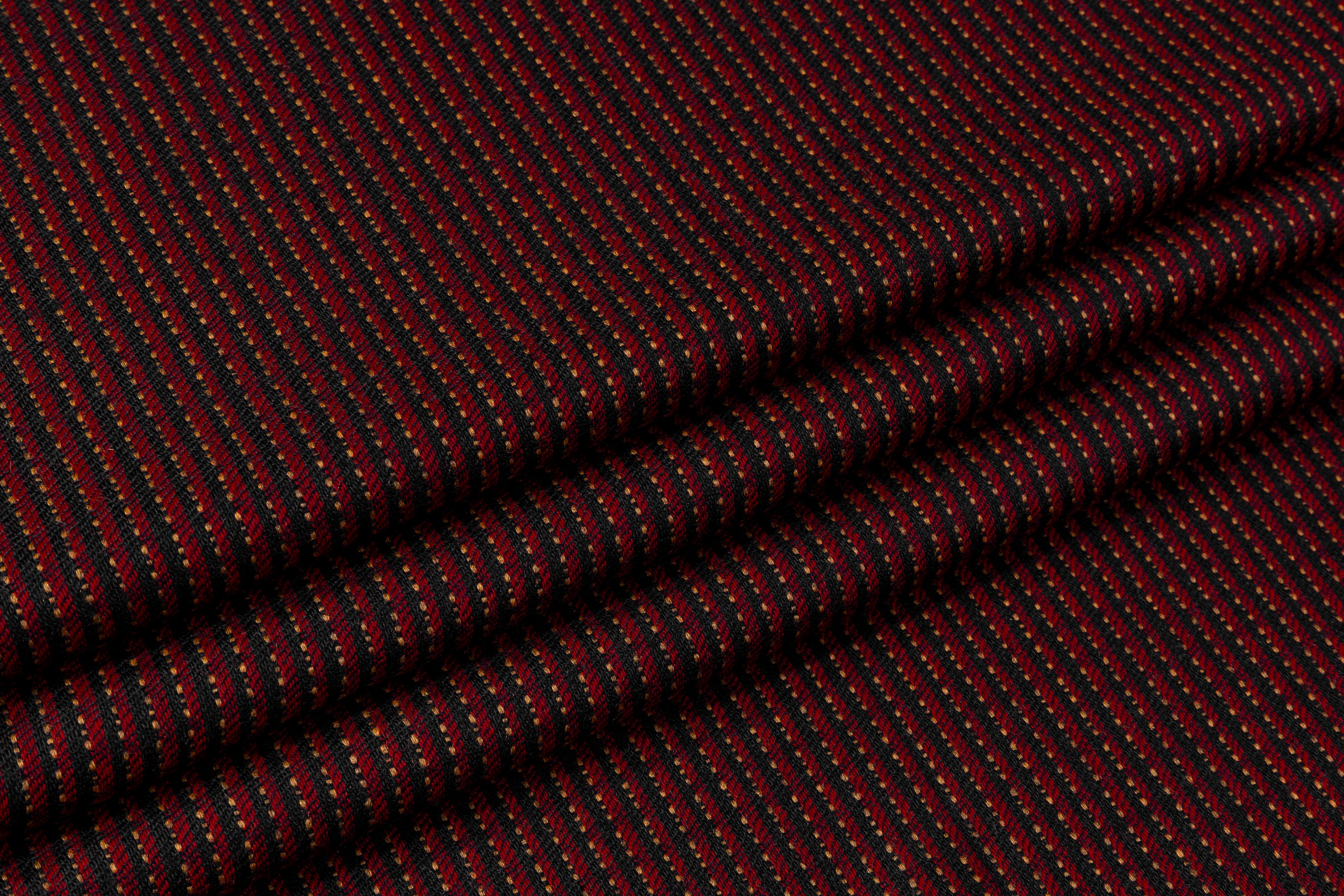 Textured Striped Italian Wool Suiting - Red / Camel / Black