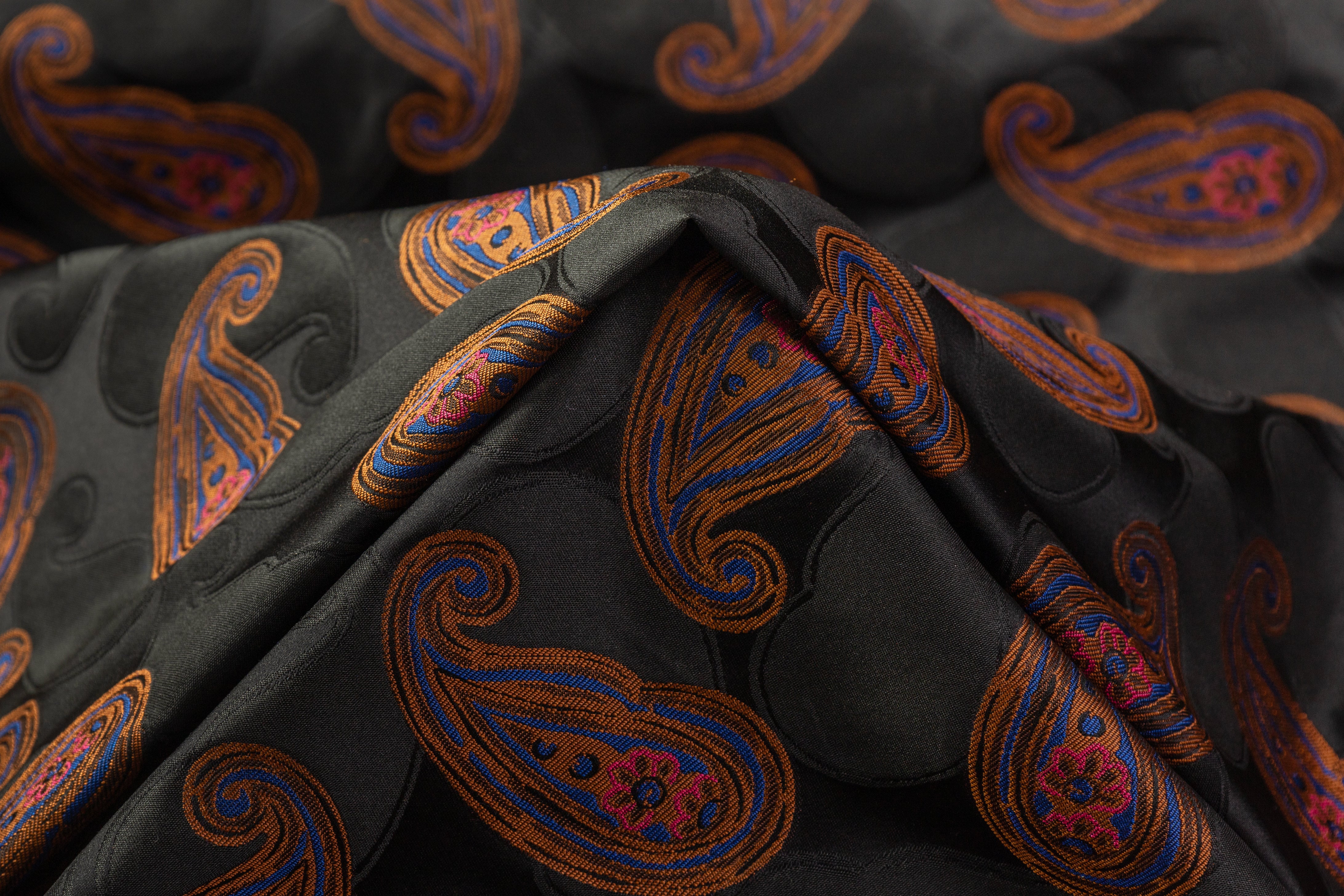 Paisley Italian Silk Blend Brocade - Black / Blue / Brown
