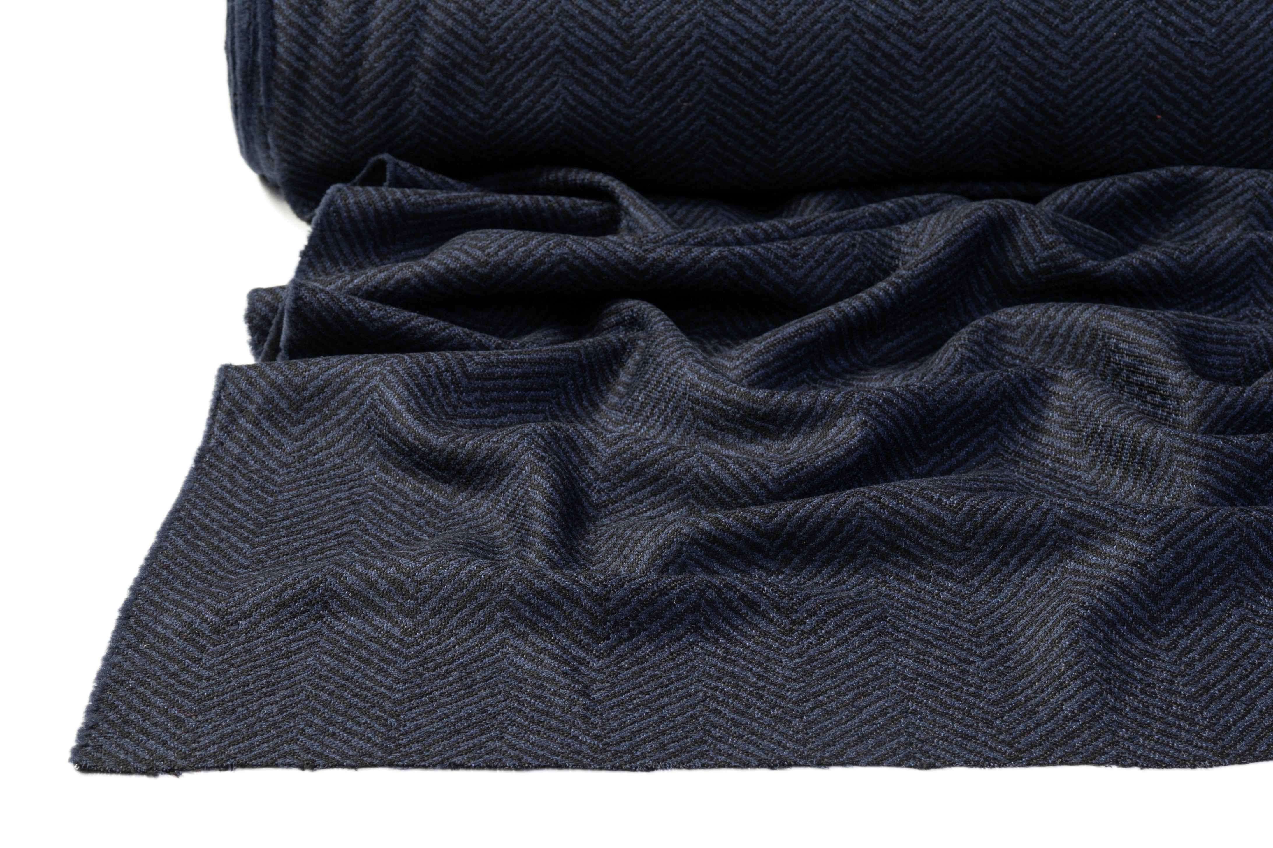 Italian Chevron Silk and Wool Blend - Navy / Black