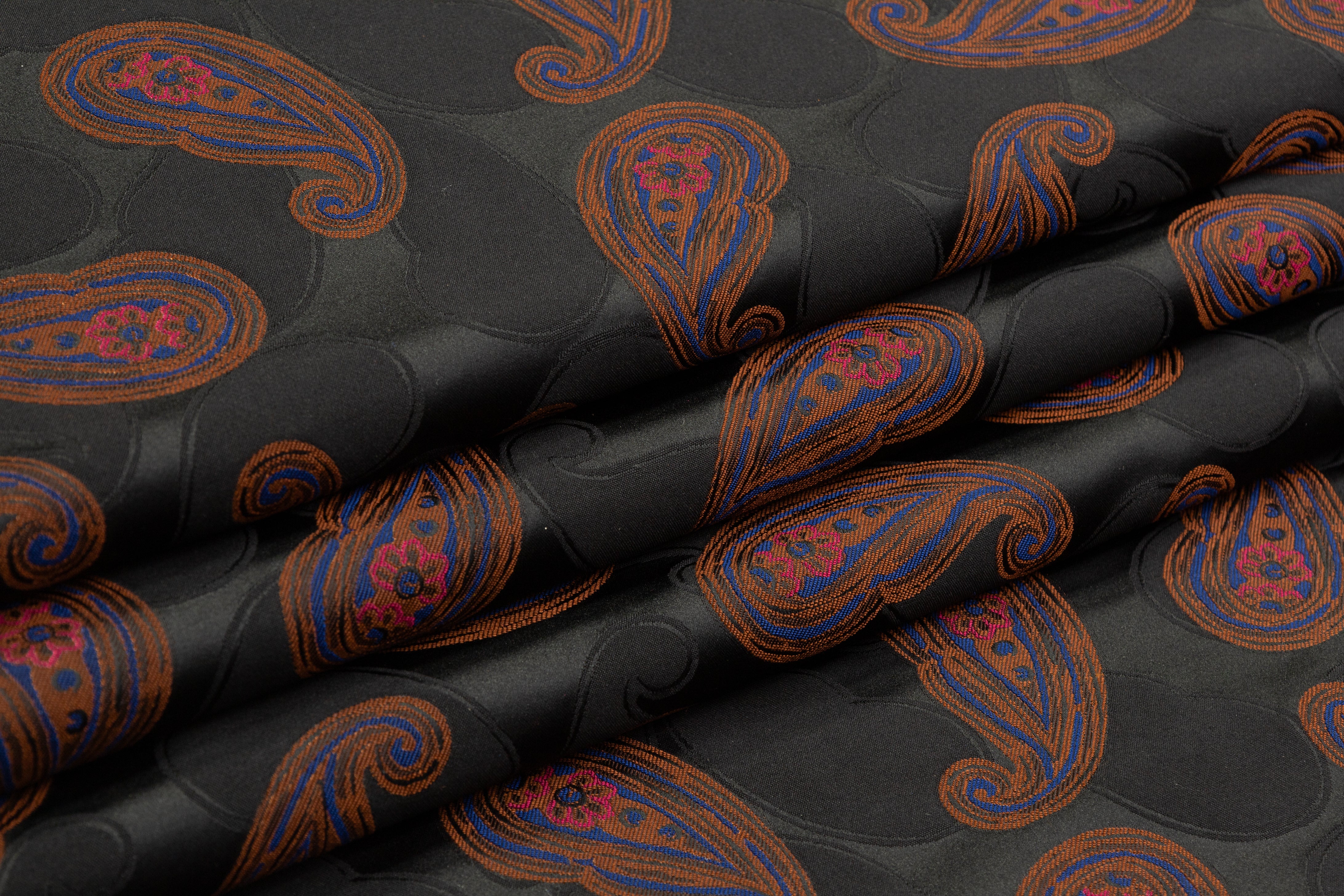 Paisley Italian Silk Blend Brocade - Black / Blue / Brown