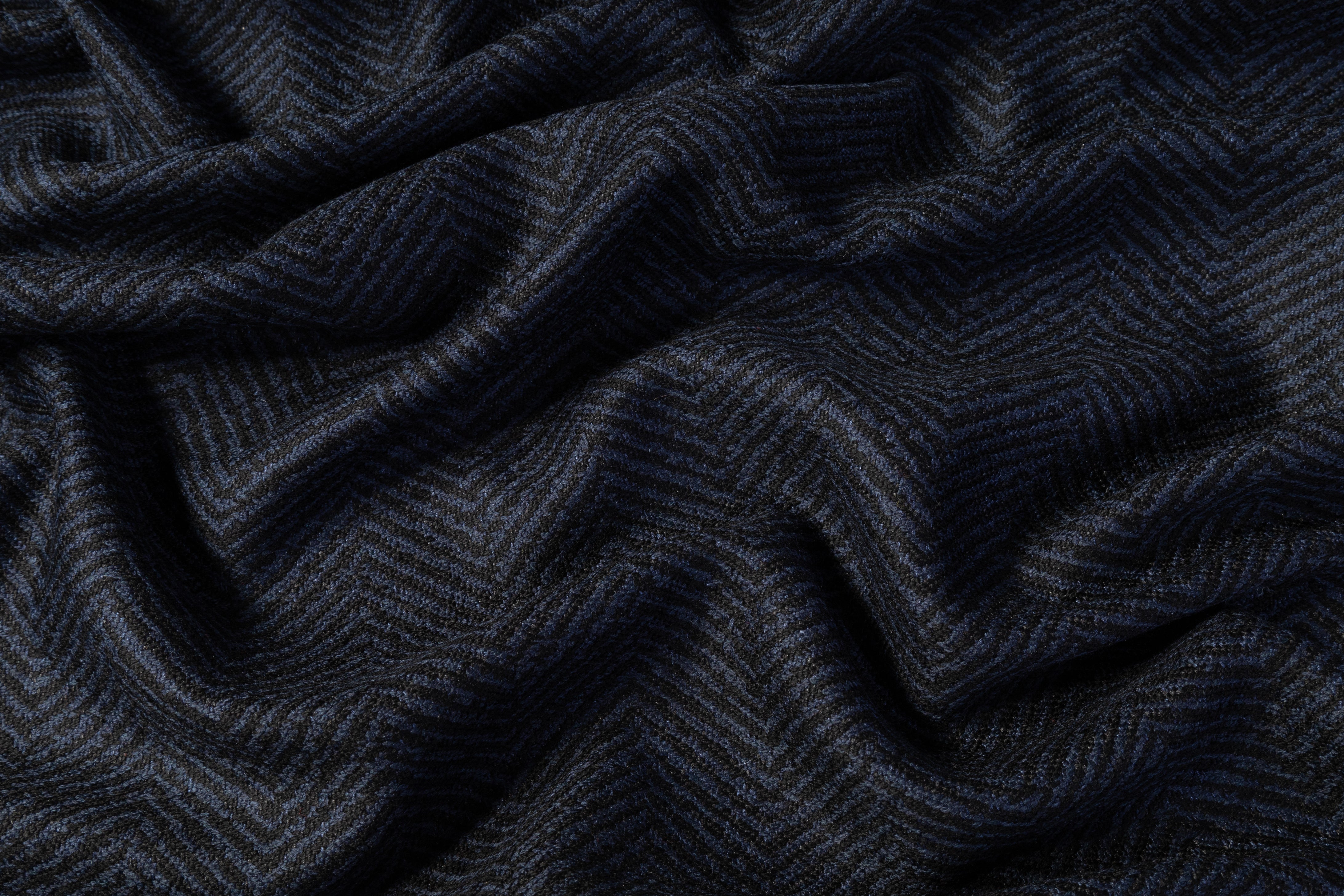 Italian Chevron Silk and Wool Blend - Navy / Black