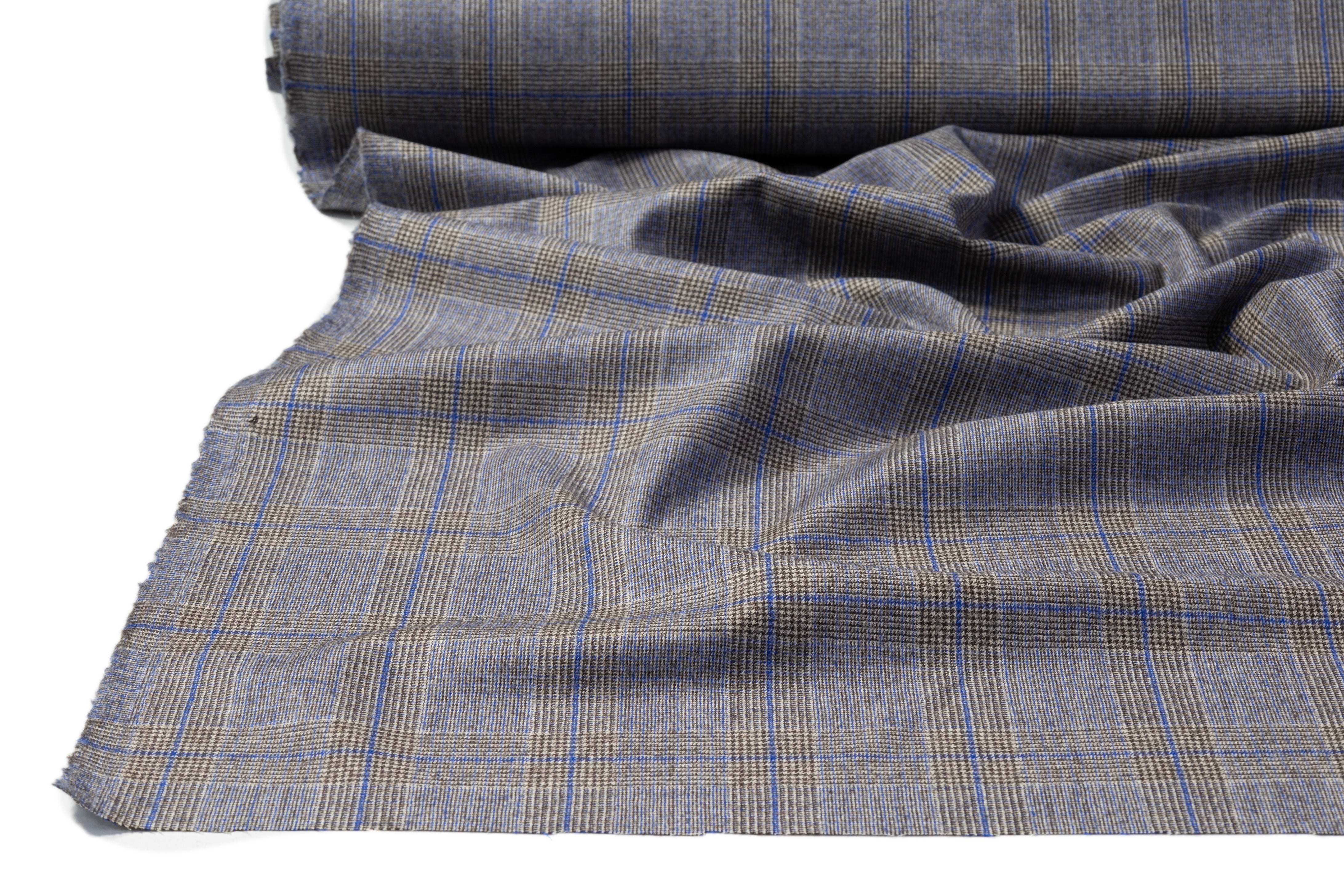 Marzotto - Plaid Italian Wool Flannel Suiting - Gray / Blue / Taupe