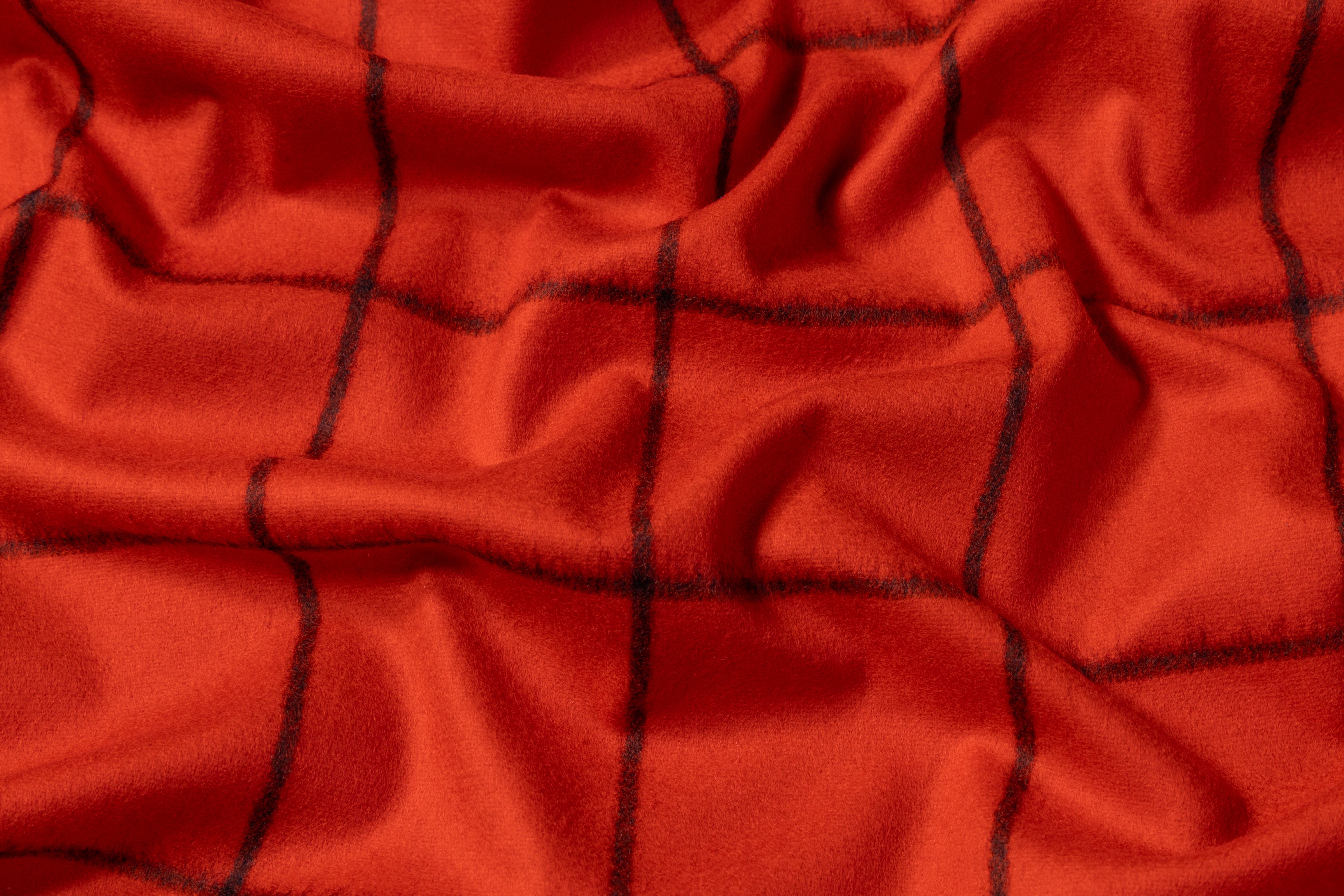 Windowpane Italian Wool Nylon Suiting - Orange / Black