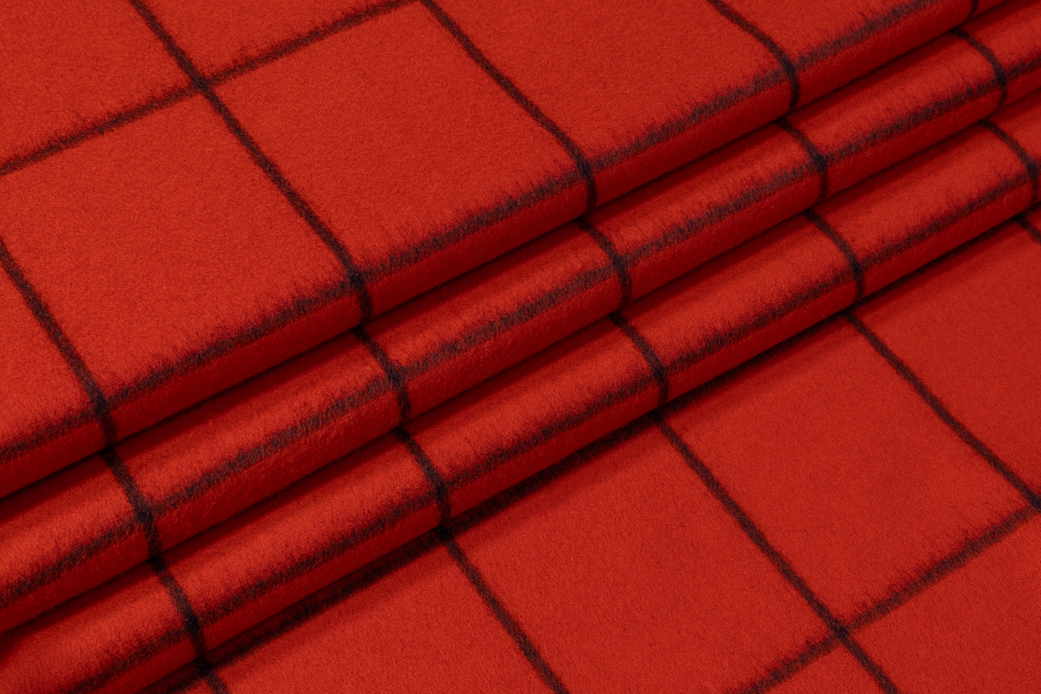 Windowpane Italian Wool Nylon Suiting - Orange / Black