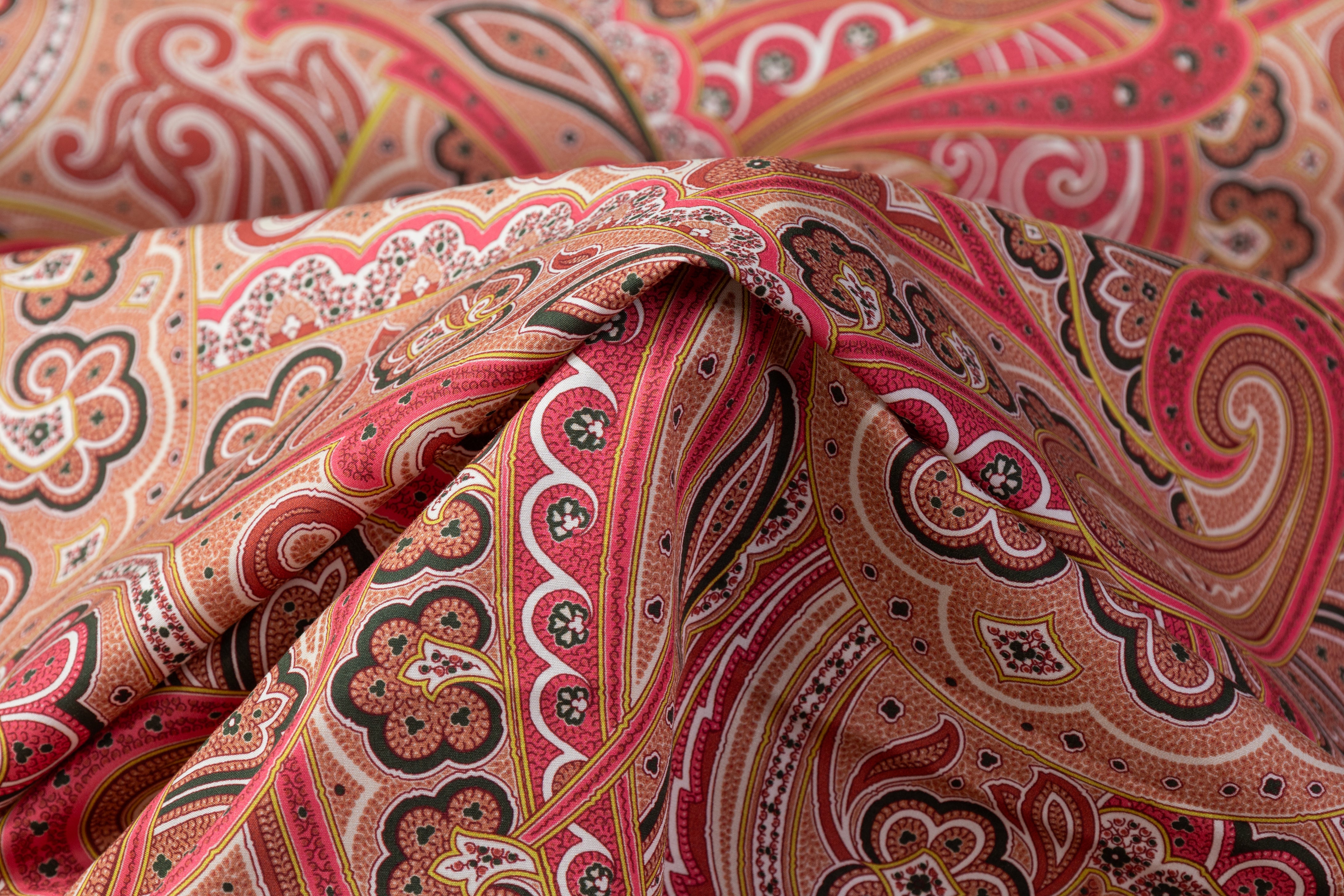 Paisley Printed Italian Cotton - Peach / Pink