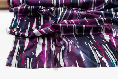 Abstract Italian Stretch Silk Charmeuse - Purple / Fuchsia / Blue