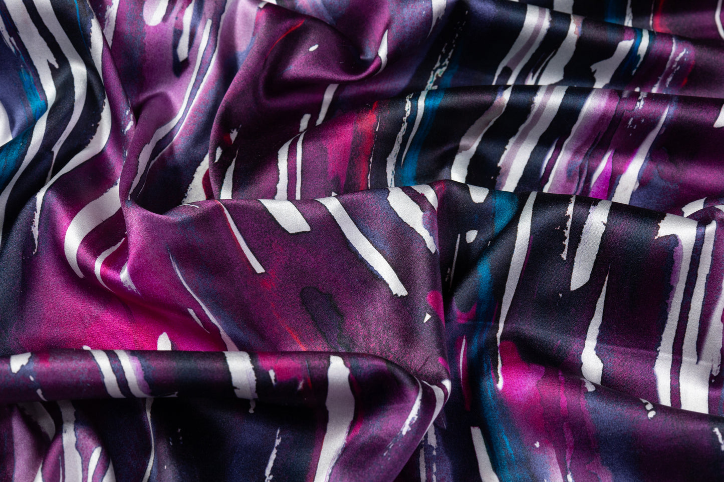 Abstract Italian Stretch Silk Charmeuse - Purple / Fuchsia / Blue