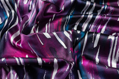 Abstract Italian Stretch Silk Charmeuse - Purple / Fuchsia / Blue