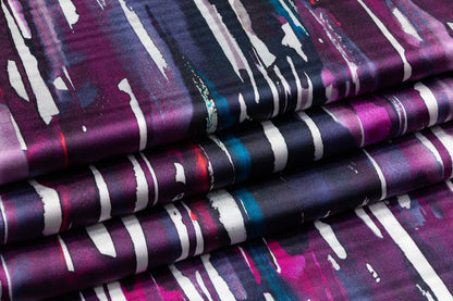 Abstract Italian Stretch Silk Charmeuse - Purple / Fuchsia / Blue