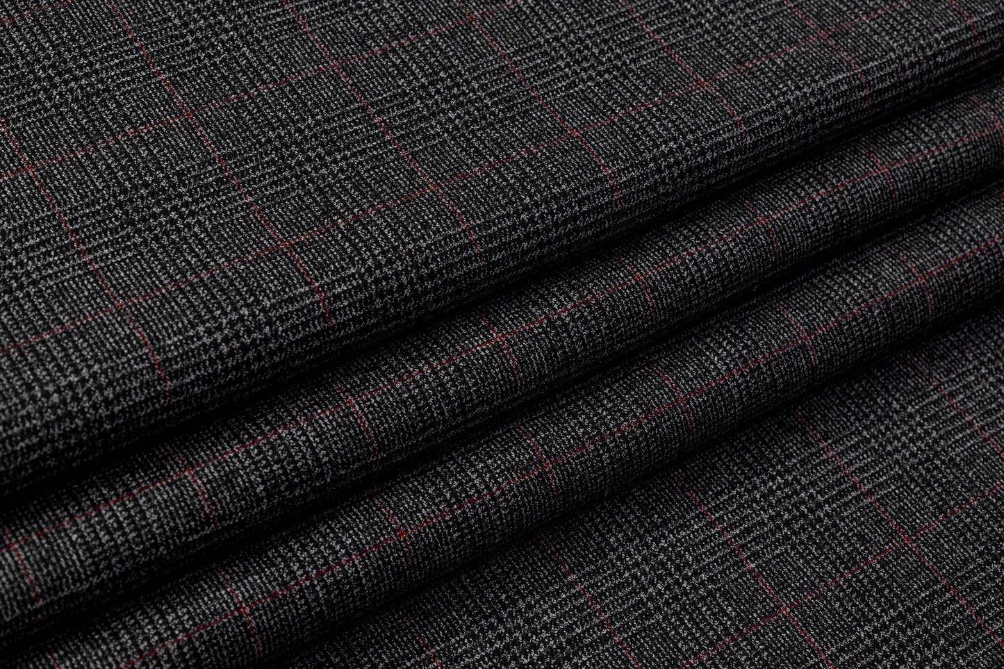 Checked Italian Wool Suiting - Charcoal Gray / Red
