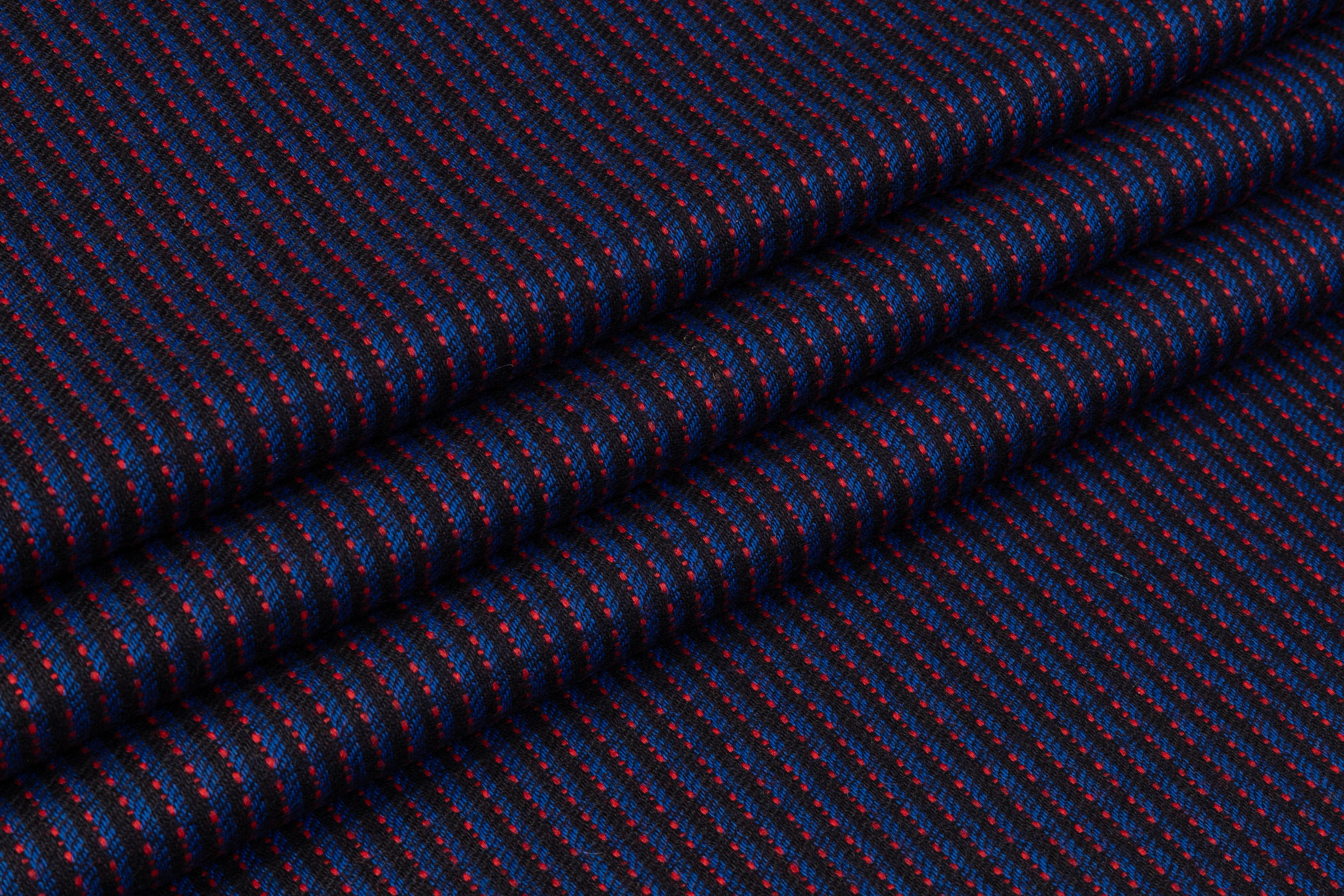 Textured Striped Italian Wool Suiting - Blue / Red / Black