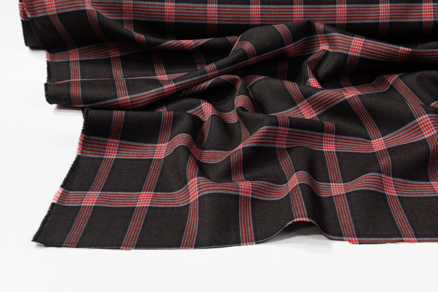 Checked Italian Stretch Wool Suiting - Brown / Navy / Red