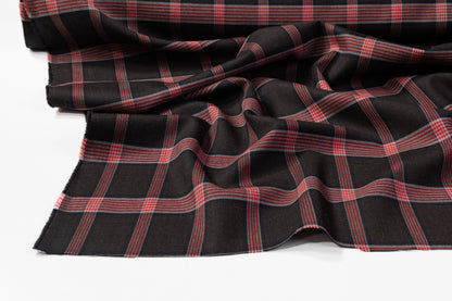 Checked Italian Stretch Wool Suiting - Brown / Navy / Red