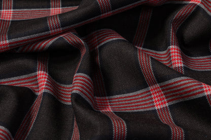 Checked Italian Stretch Wool Suiting - Brown / Navy / Red