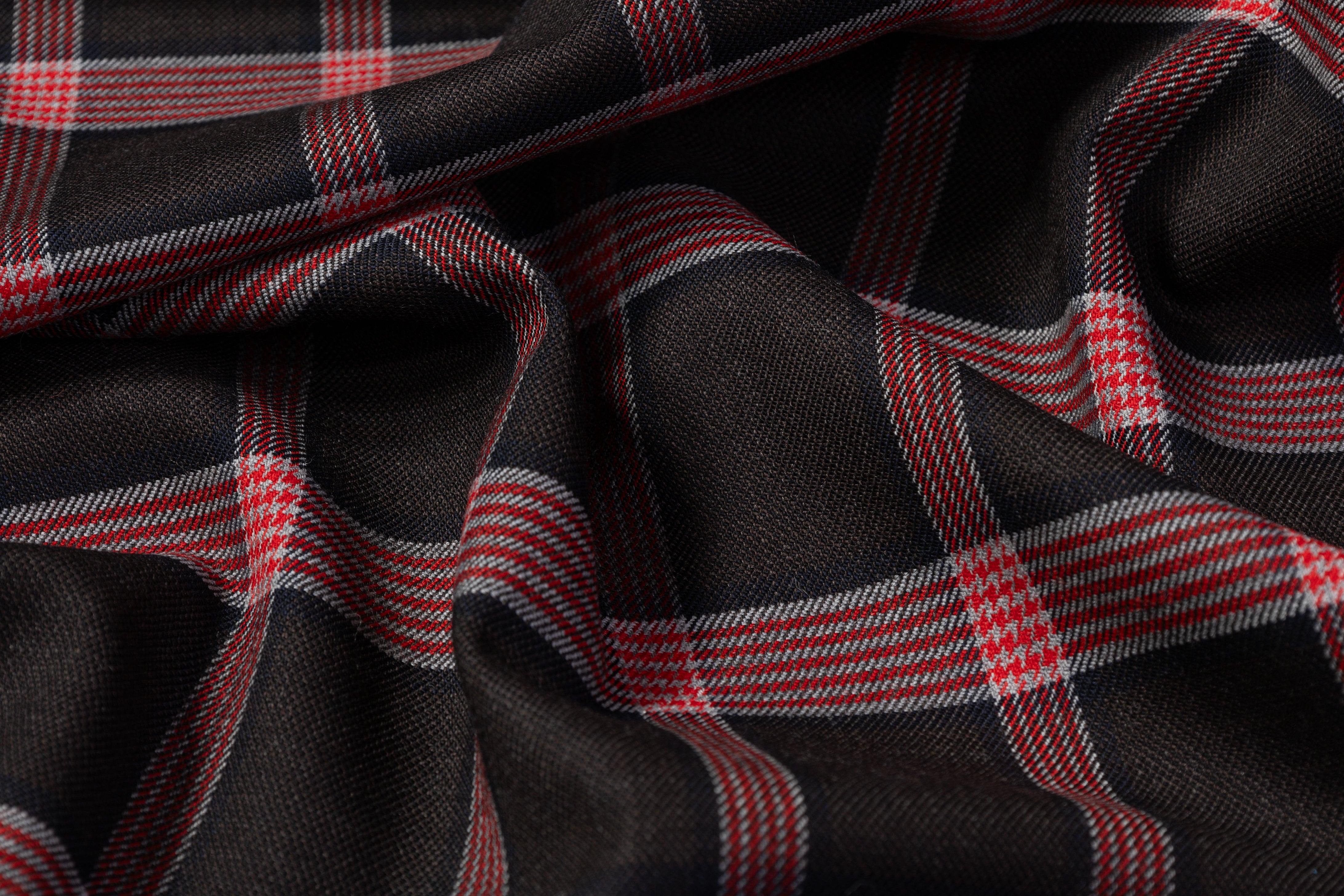 Checked Italian Stretch Wool Suiting - Brown / Navy / Red