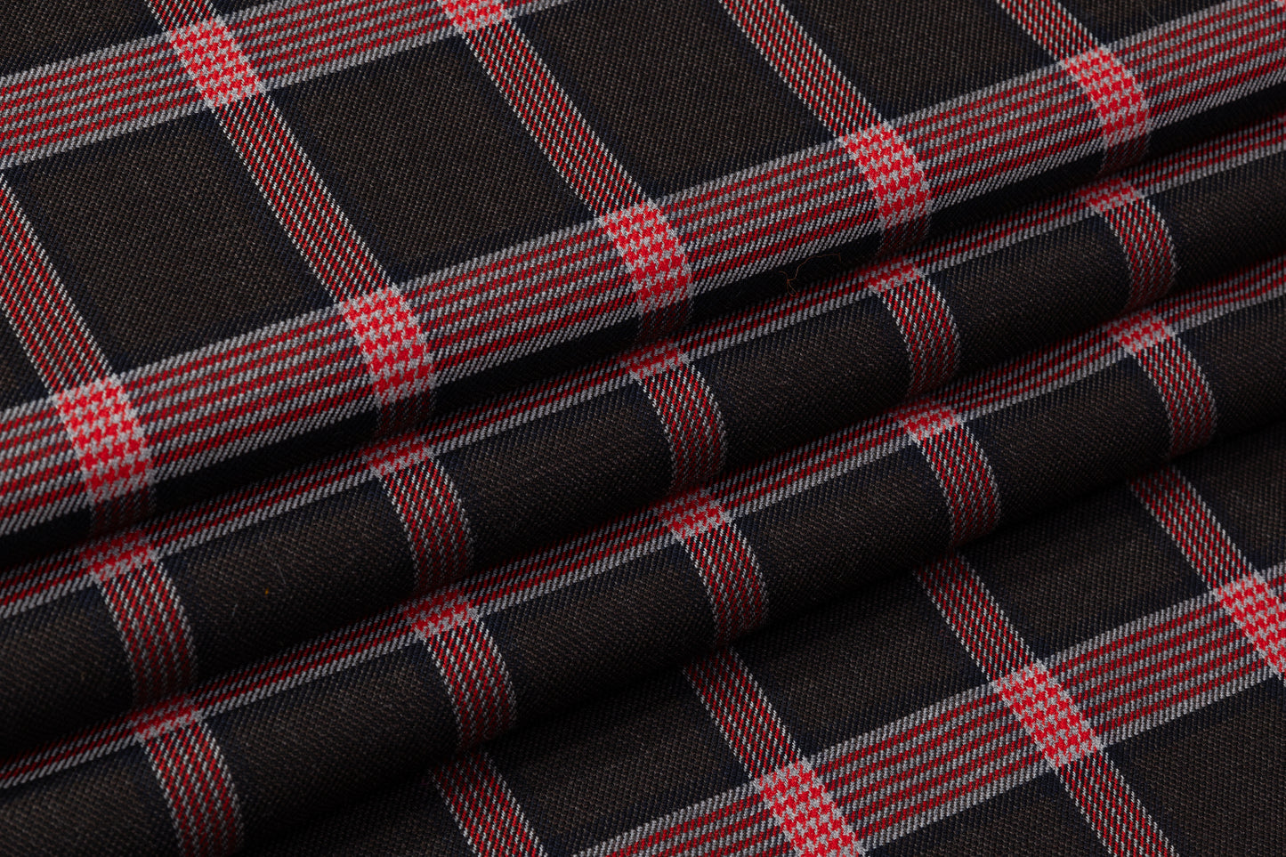 Checked Italian Stretch Wool Suiting - Brown / Navy / Red