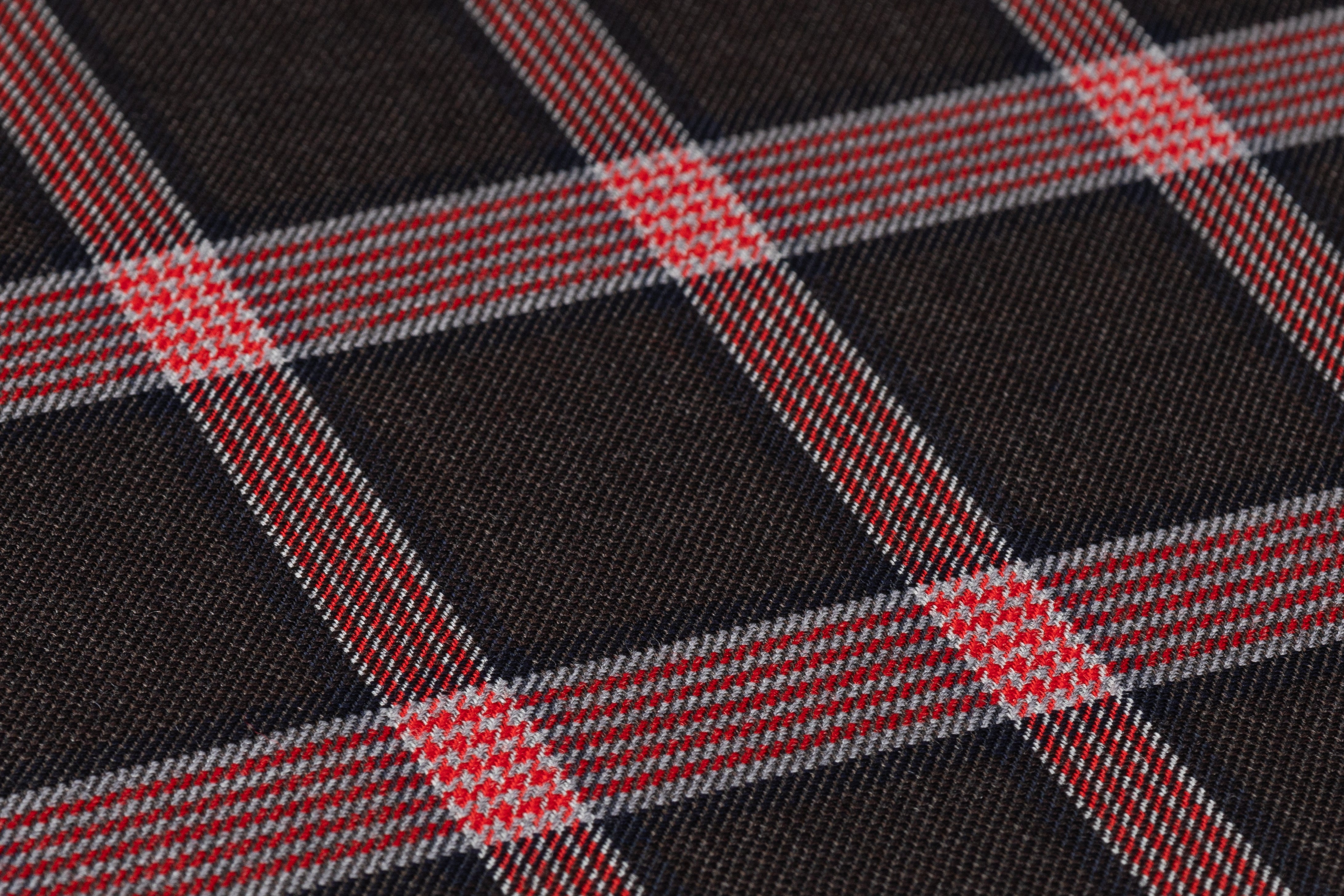 Checked Italian Stretch Wool Suiting - Brown / Navy / Red