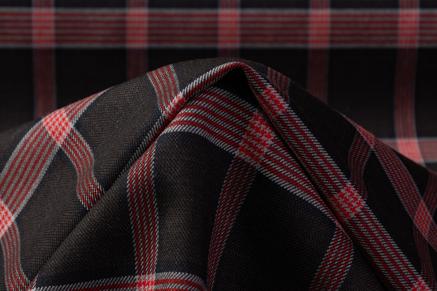 Checked Italian Stretch Wool Suiting - Brown / Navy / Red