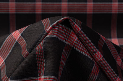 Checked Italian Stretch Wool Suiting - Brown / Navy / Red