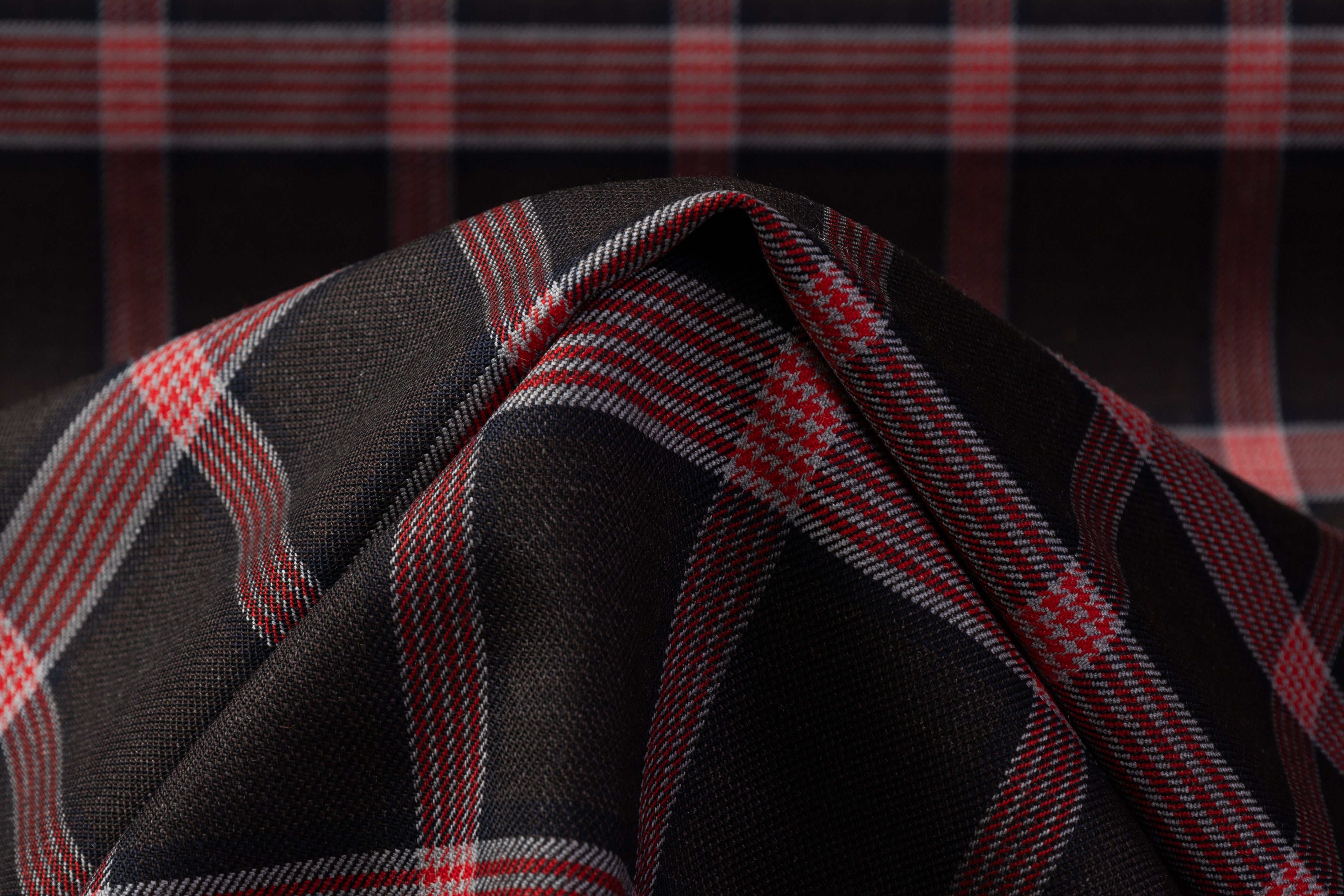 Checked Italian Stretch Wool Suiting - Brown / Navy / Red