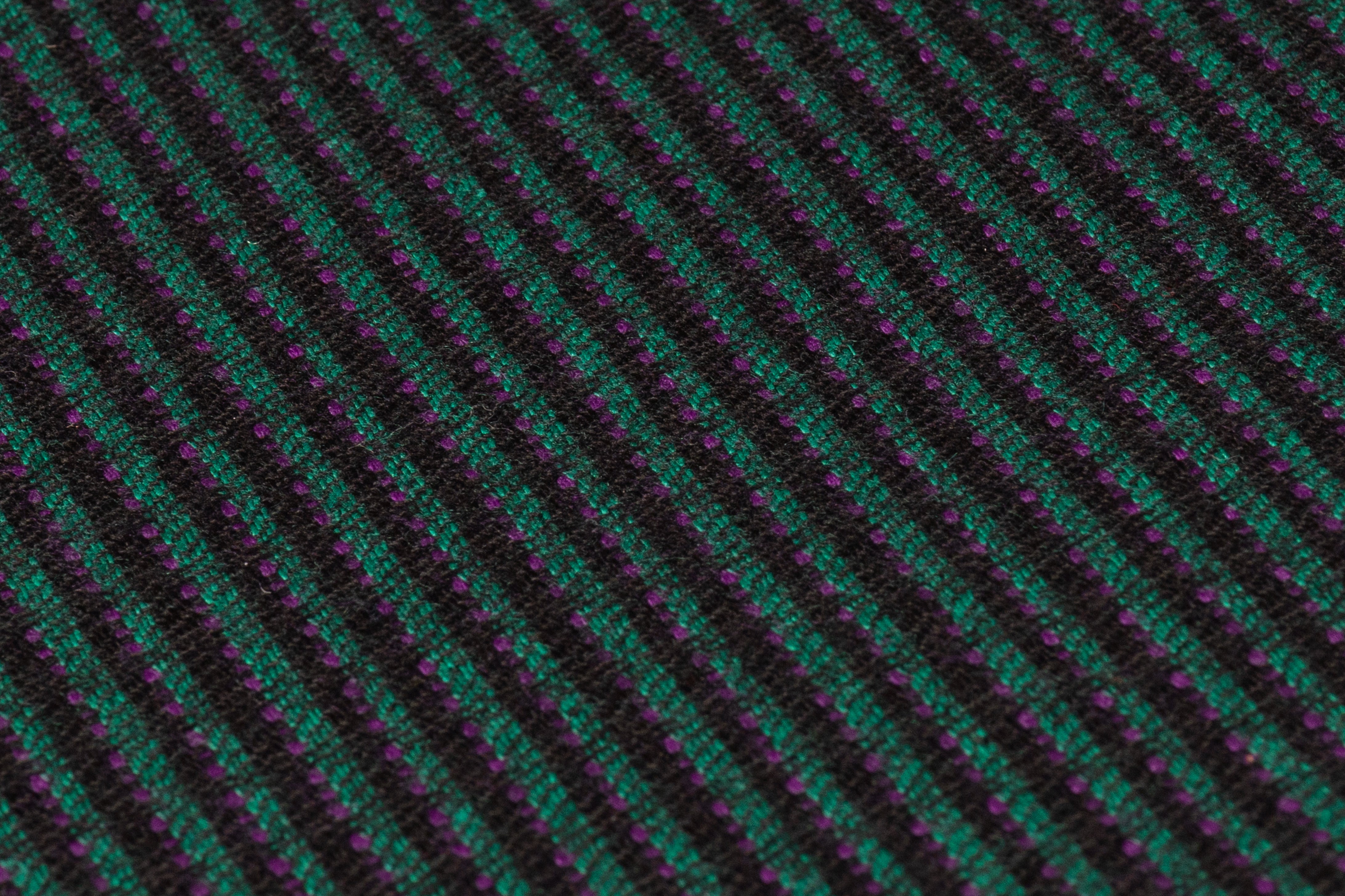 Textured Striped Italian Wool Suiting - Green / Purple