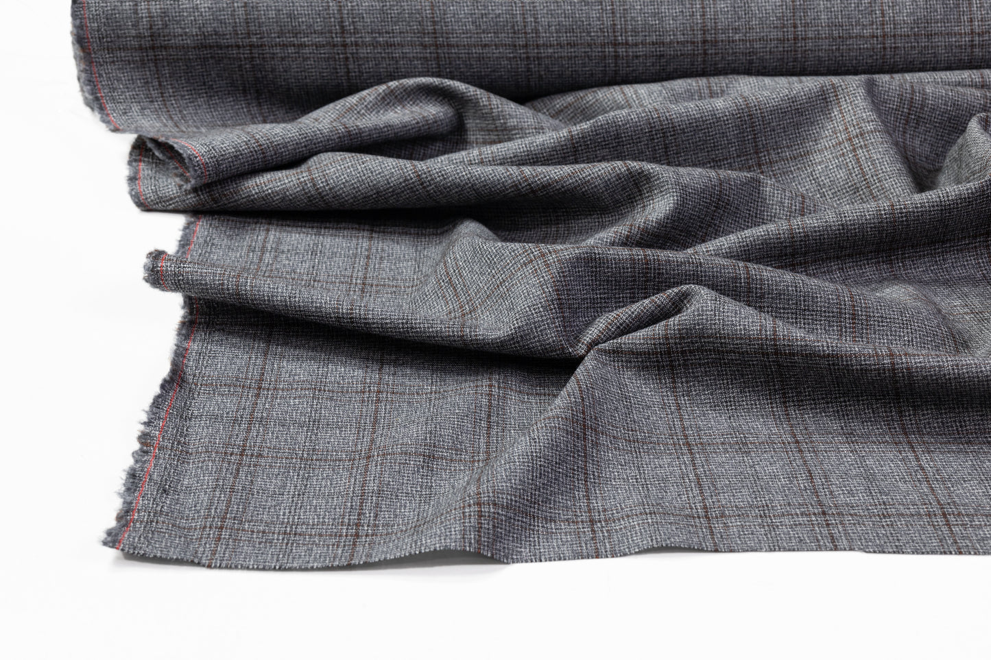 Guabello - Checked Italian Wool Suiting - Gray / Brown
