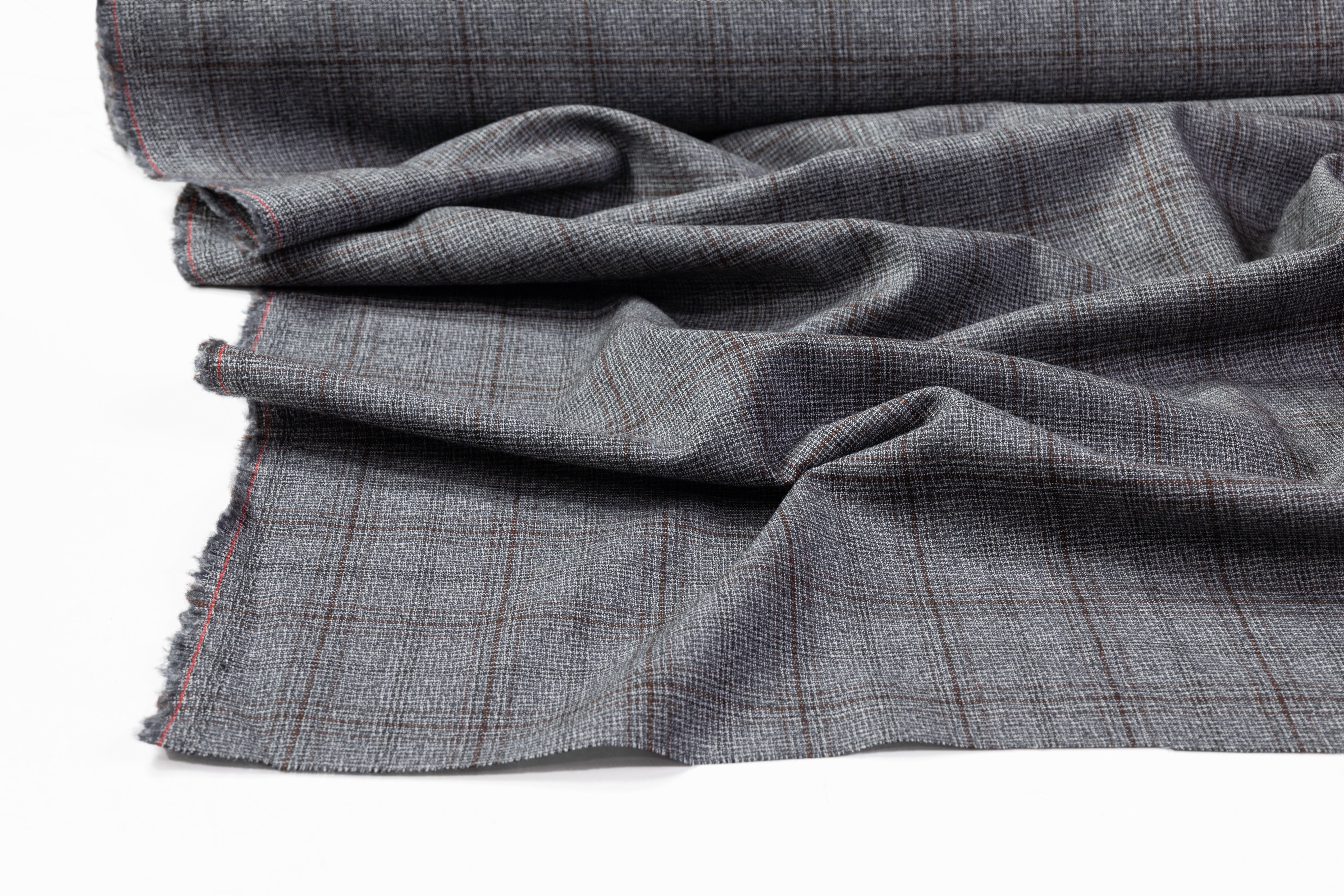 Guabello - Checked Italian Wool Suiting - Gray / Brown