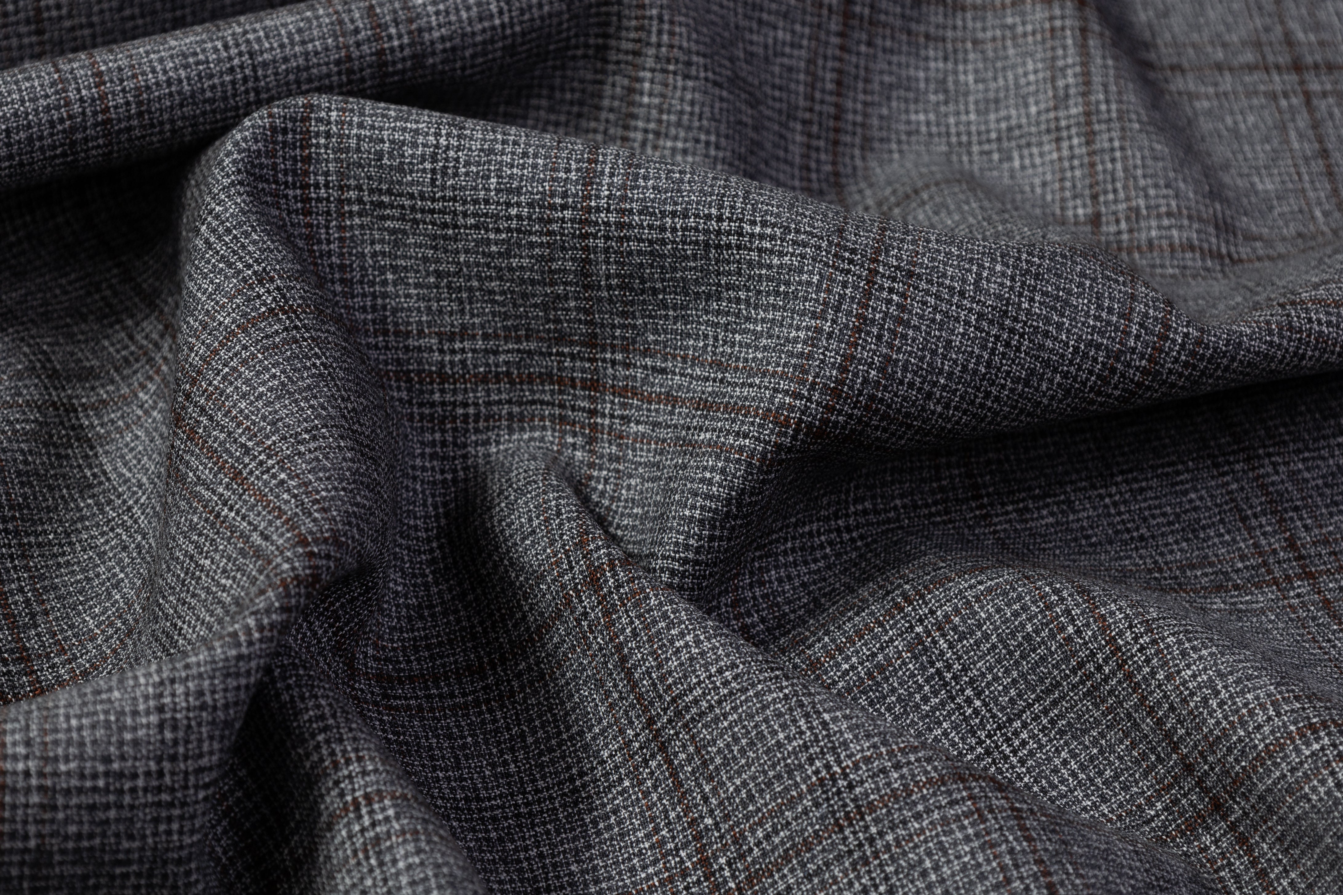 Guabello - Checked Italian Wool Suiting - Gray / Brown