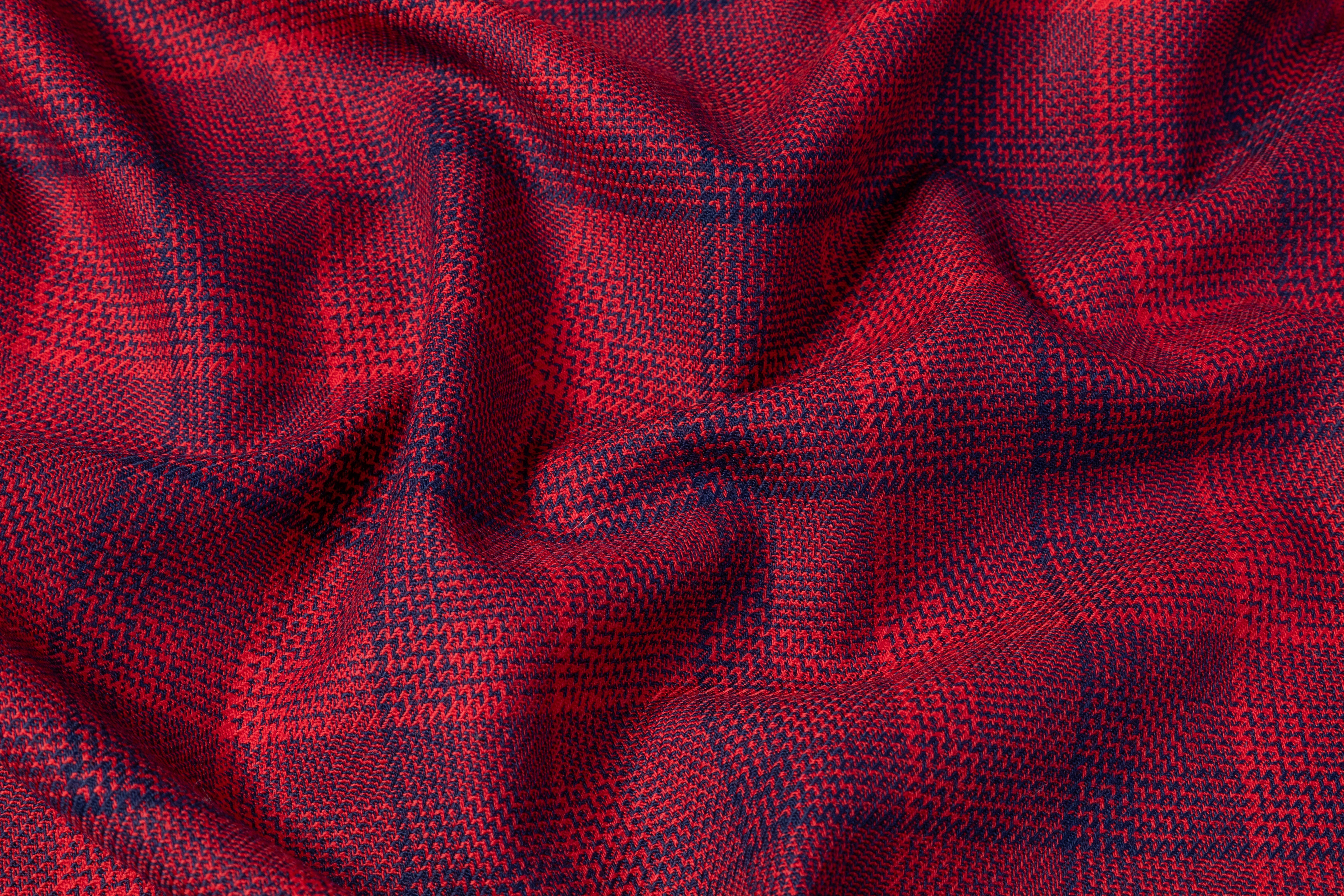 Checked Italian Wool Suiting - Red / Navy