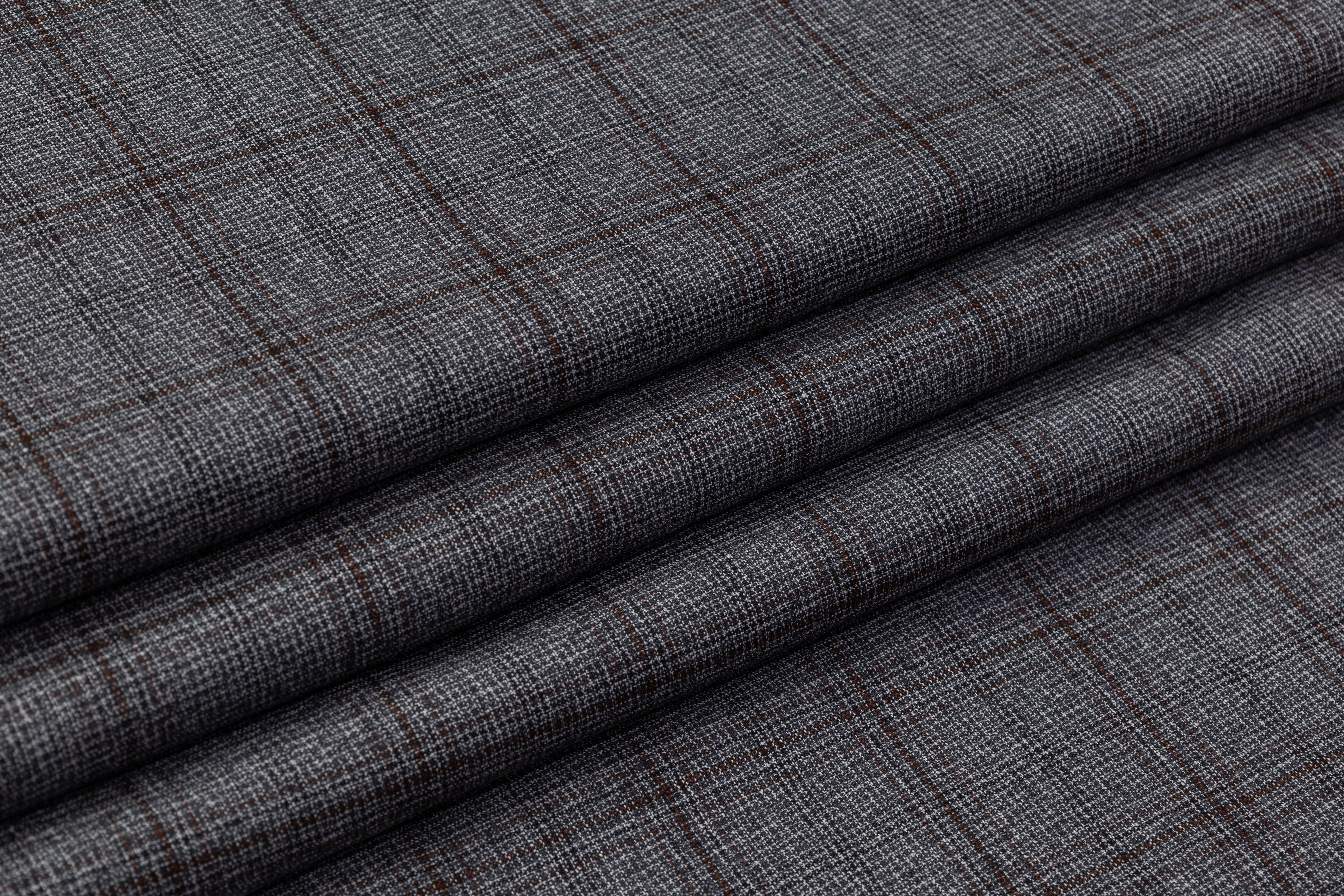 Guabello - Checked Italian Wool Suiting - Gray / Brown
