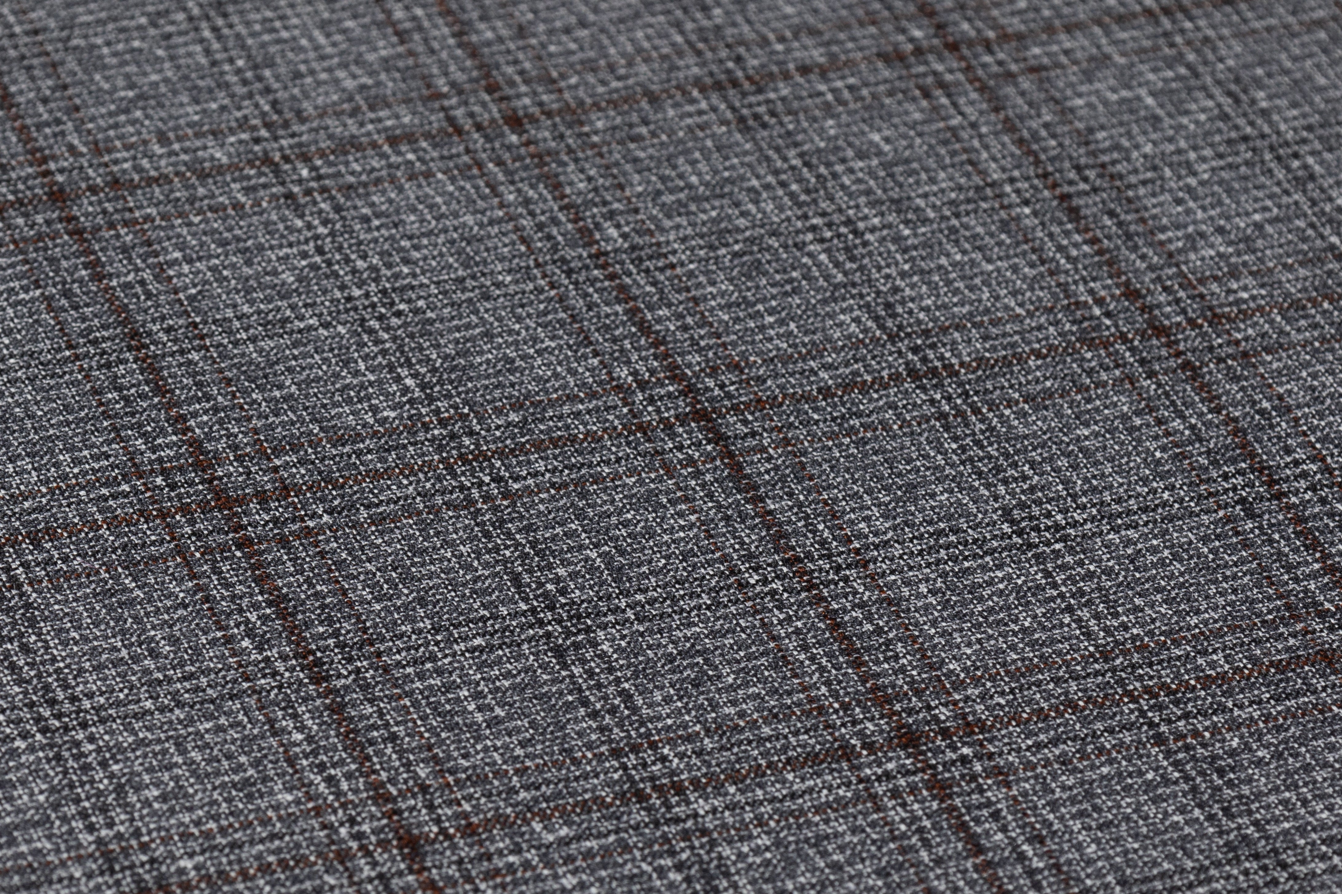 Guabello - Checked Italian Wool Suiting - Gray / Brown