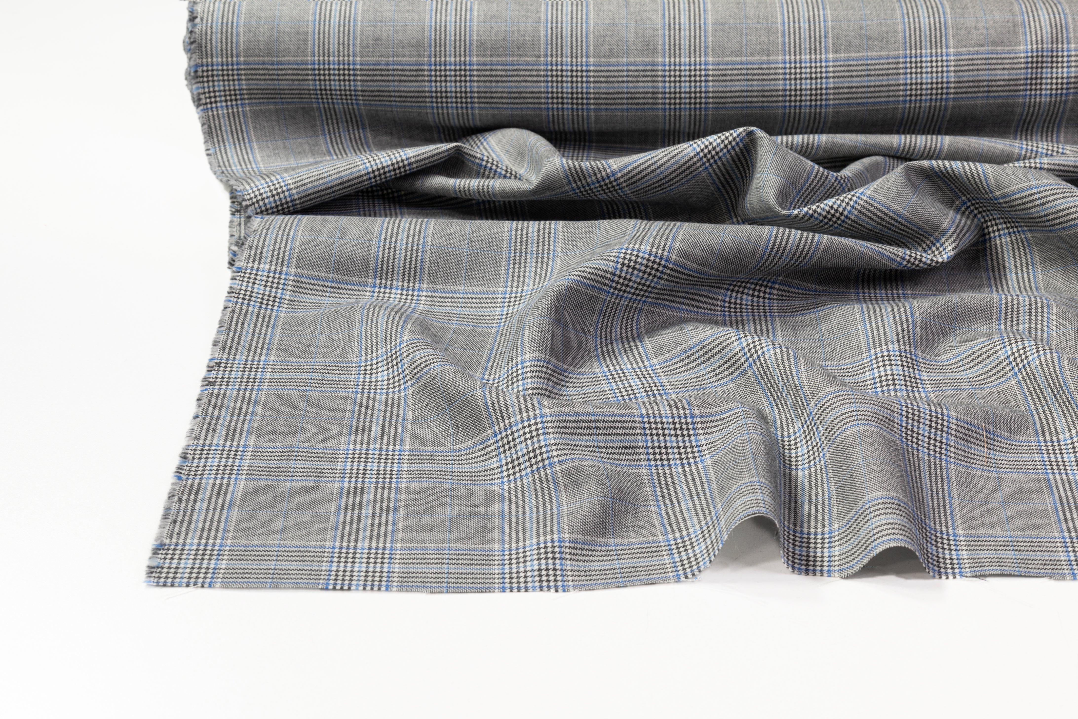 Glen Check Italian Wool Suiting - Gray / Blue