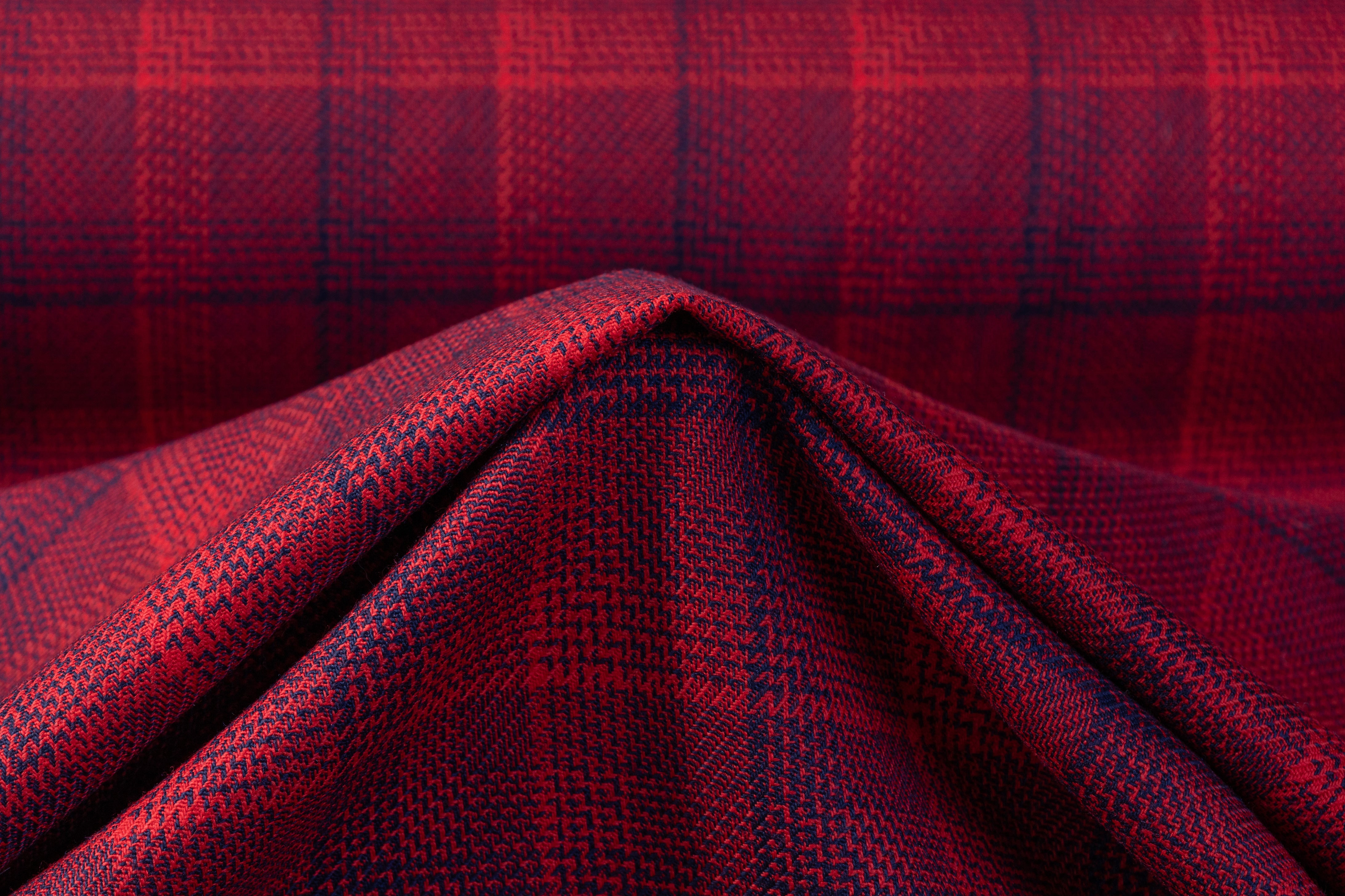 Checked Italian Wool Suiting - Red / Navy