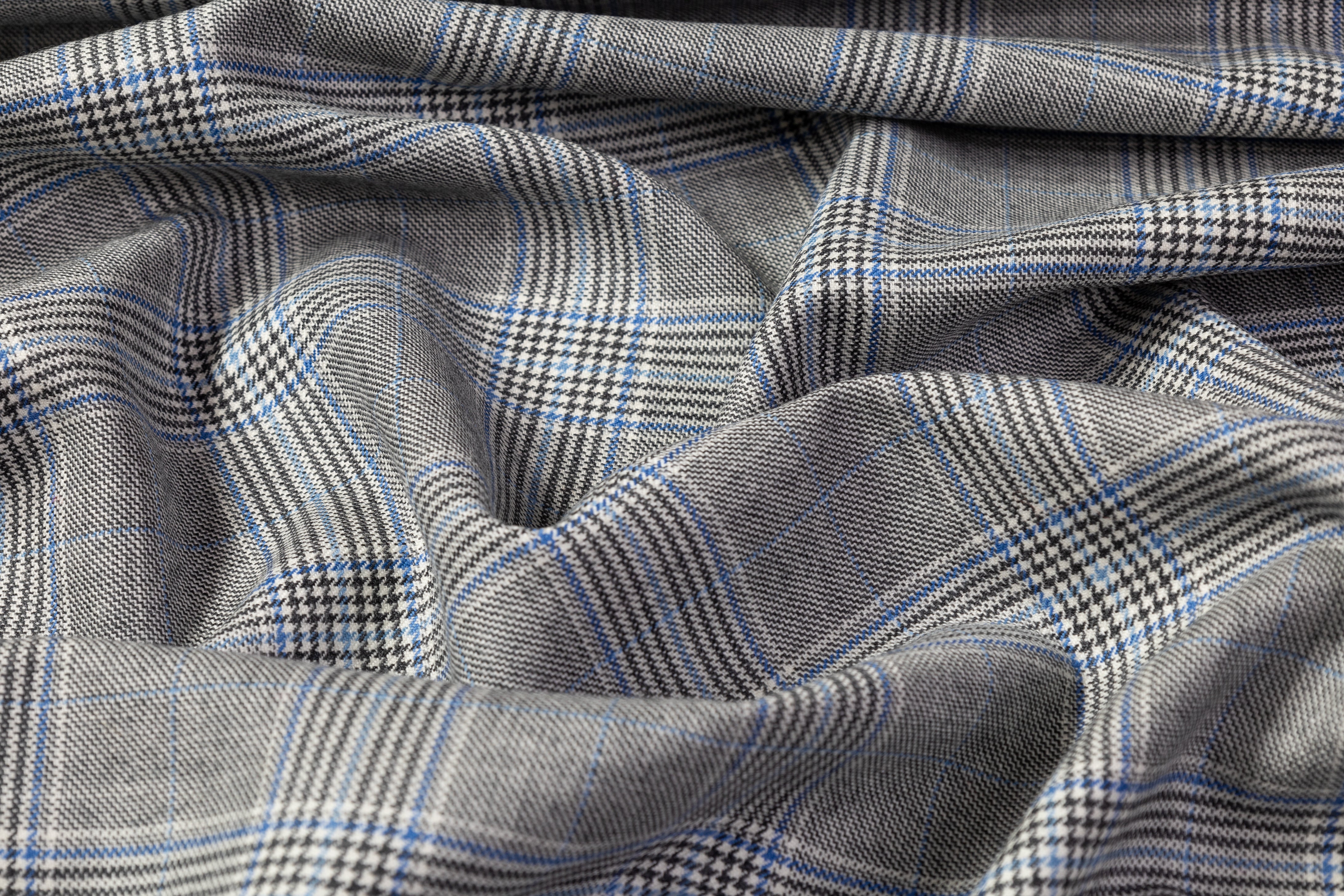Glen Check Italian Wool Suiting - Gray / Blue