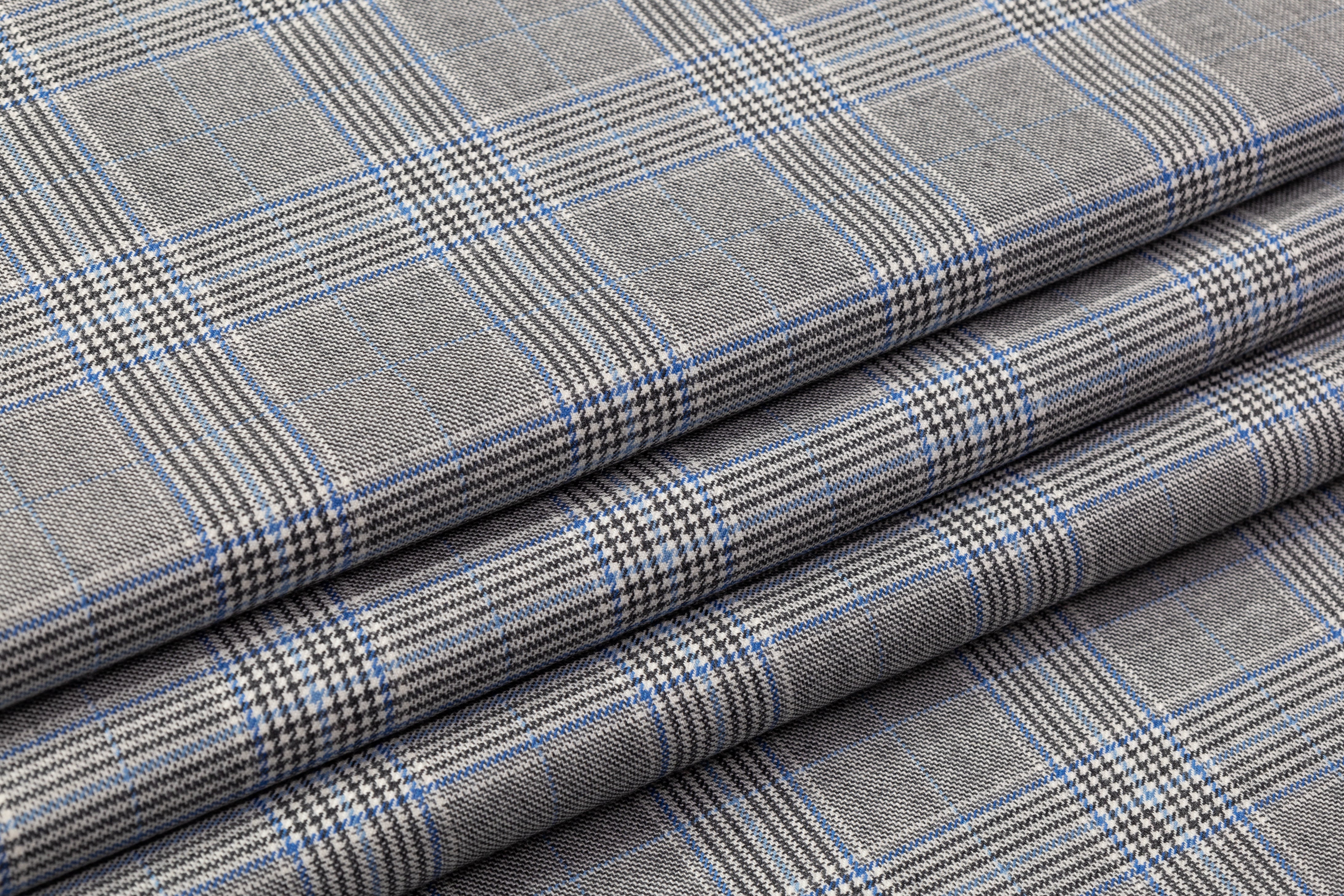 Glen Check Italian Wool Suiting - Gray / Blue